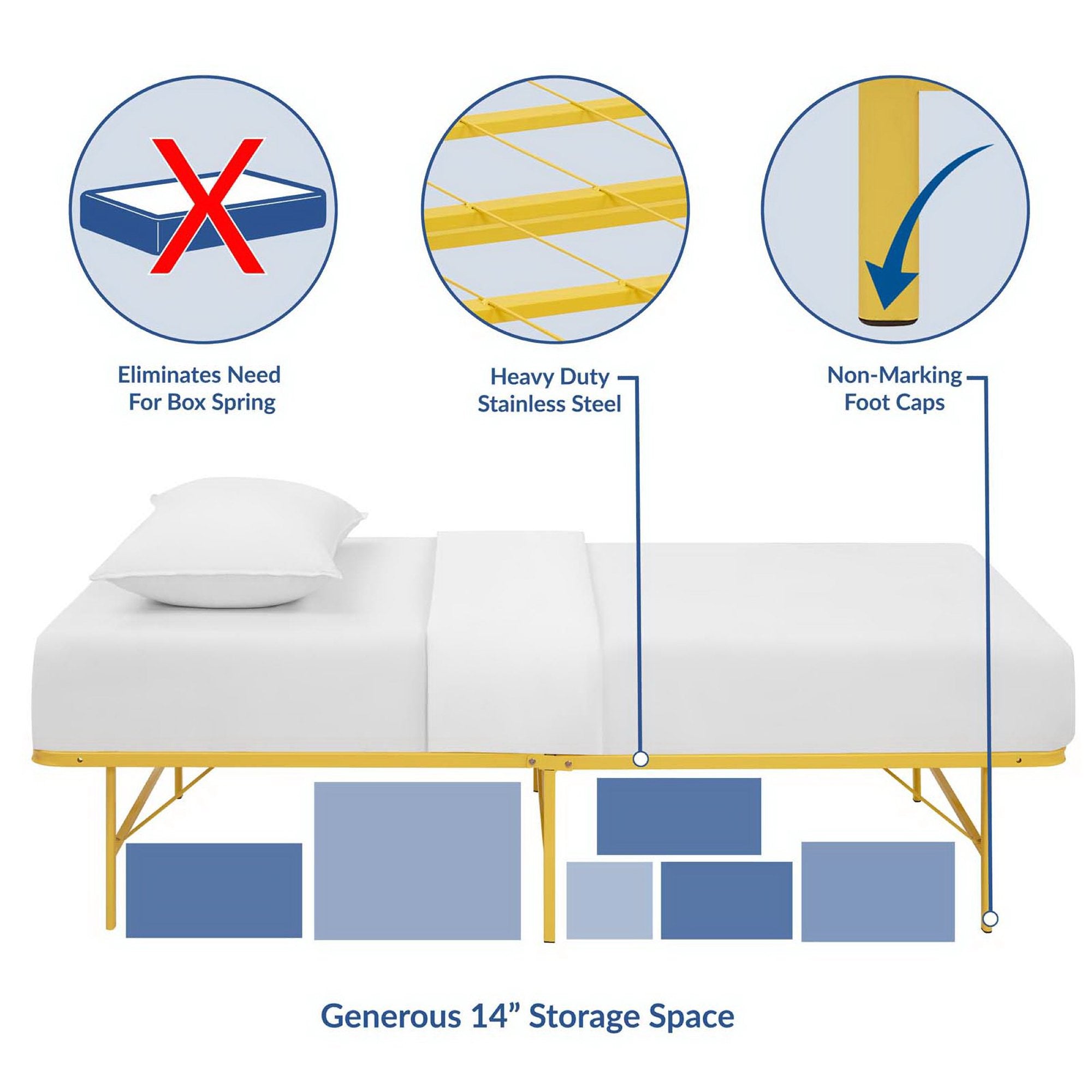Horizon Stainless Steel Twin Bed Frame, Yellow