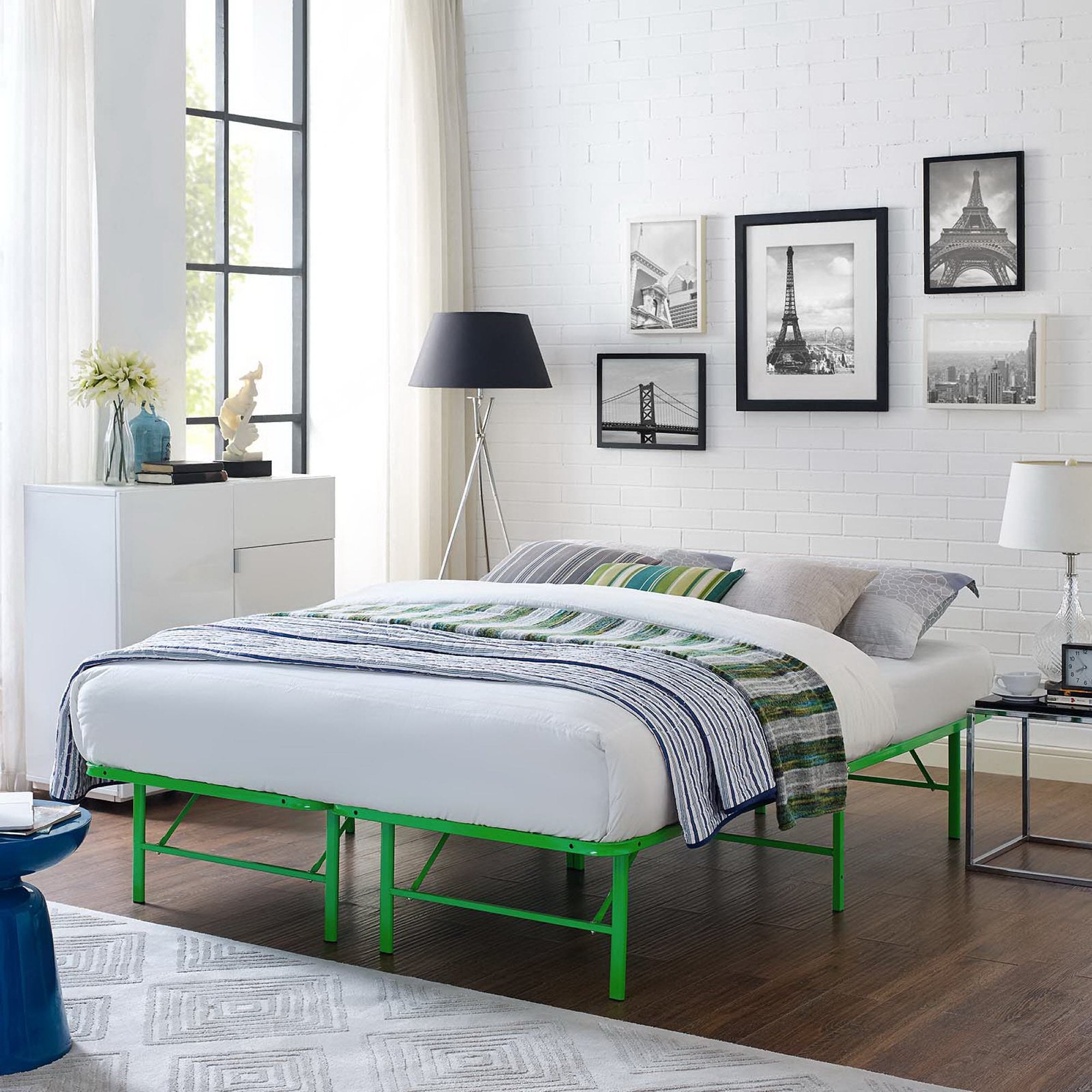 Horizon Stainless Steel Queen Bed Frame, Green