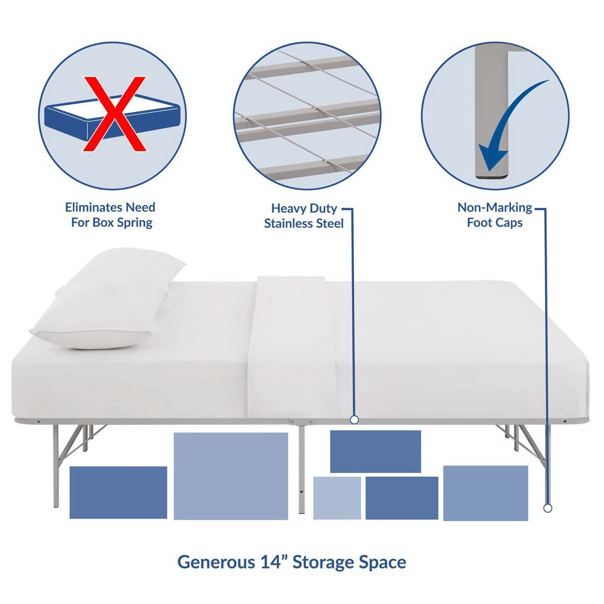 Horizon Stainless Steel Queen Bed Frame, Gray