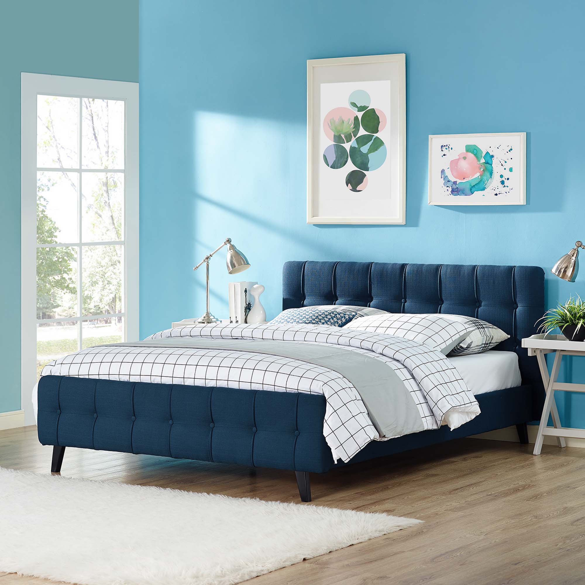 Ophelia Azure Queen Fabric Bed