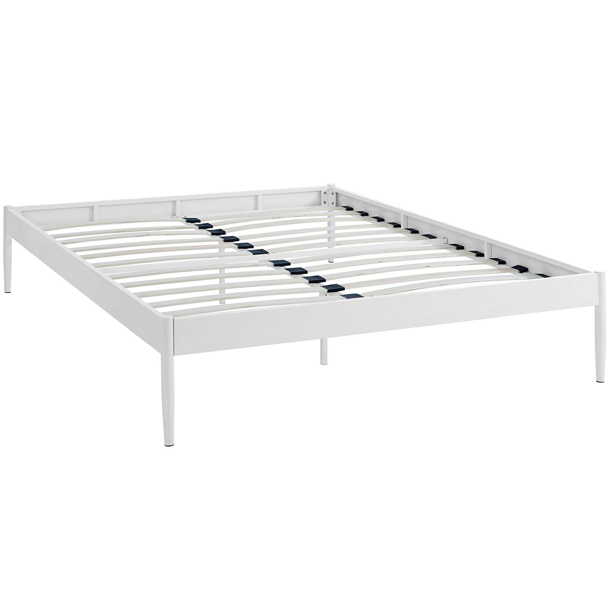 Yester Full White Metal Bed Frame  Minimalist Platform No Box Spring Needed