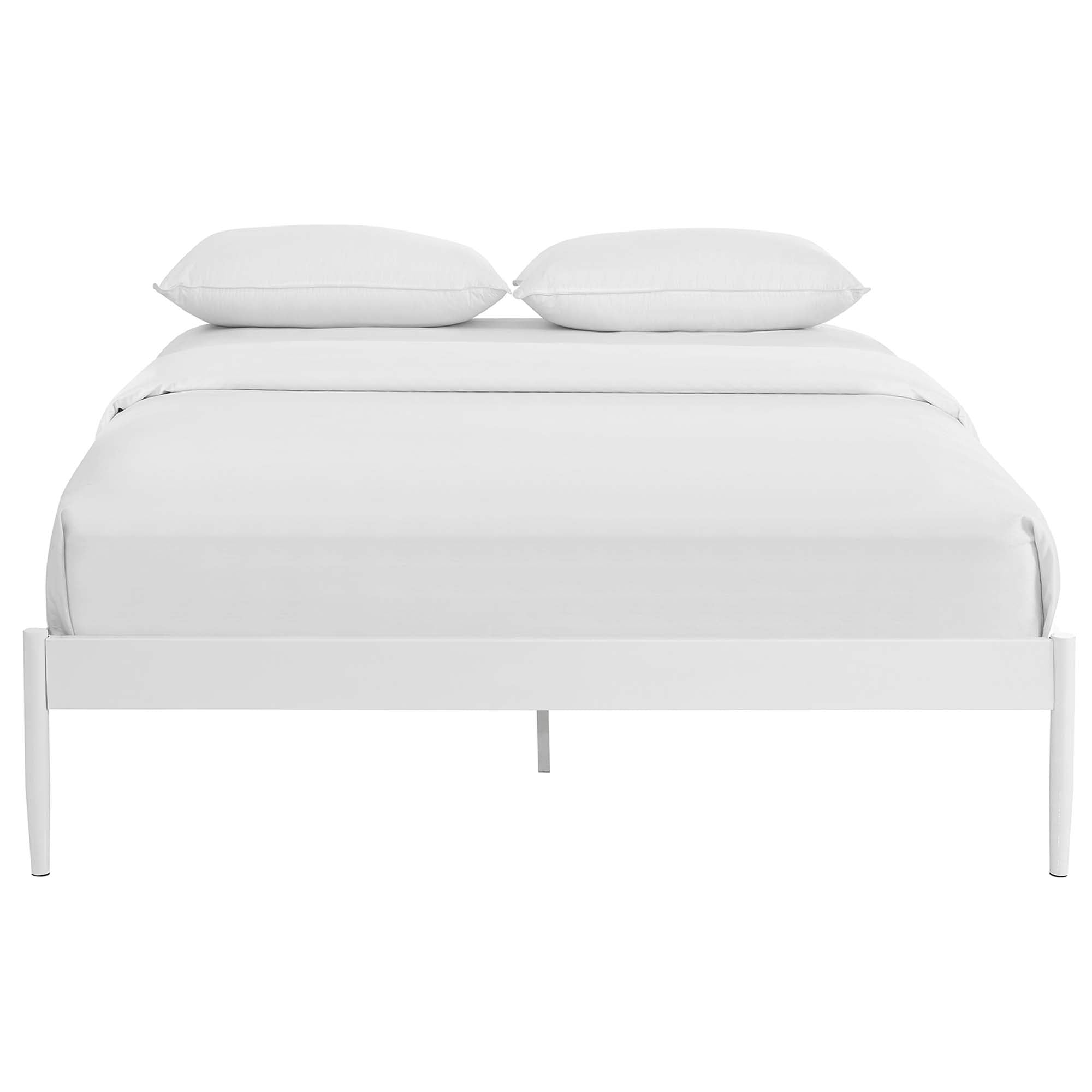Xolyn Queen Modern Platform Bed Frame  White Finish Heavy Duty Support