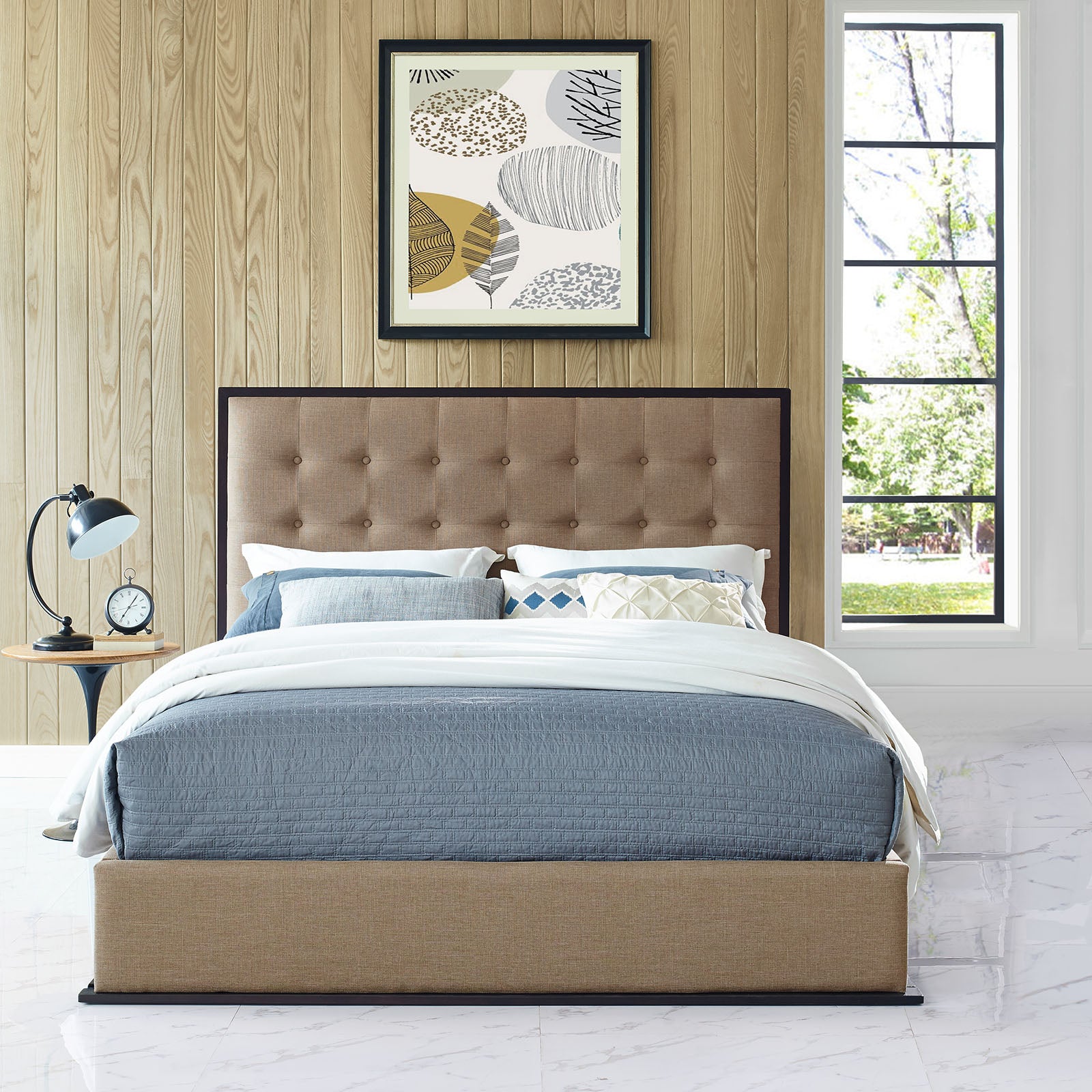 Madeline Cappuccino Cafe Queen Upholstered Fabric Bed Frame