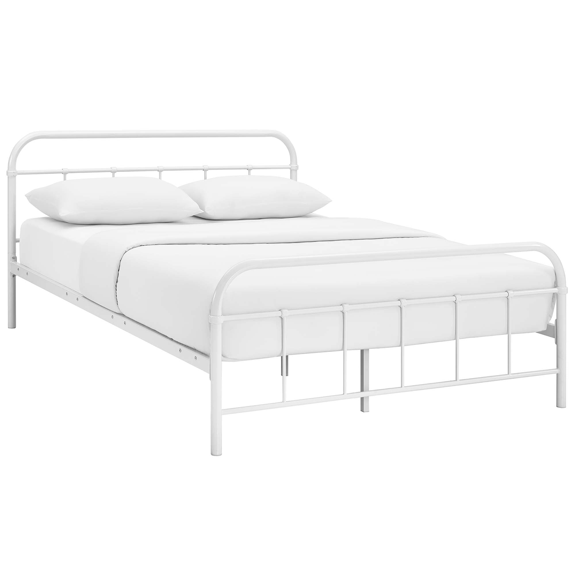 Verde Queen Stainless Steel Bed Frame  White Vintage Industrial Platform Bed