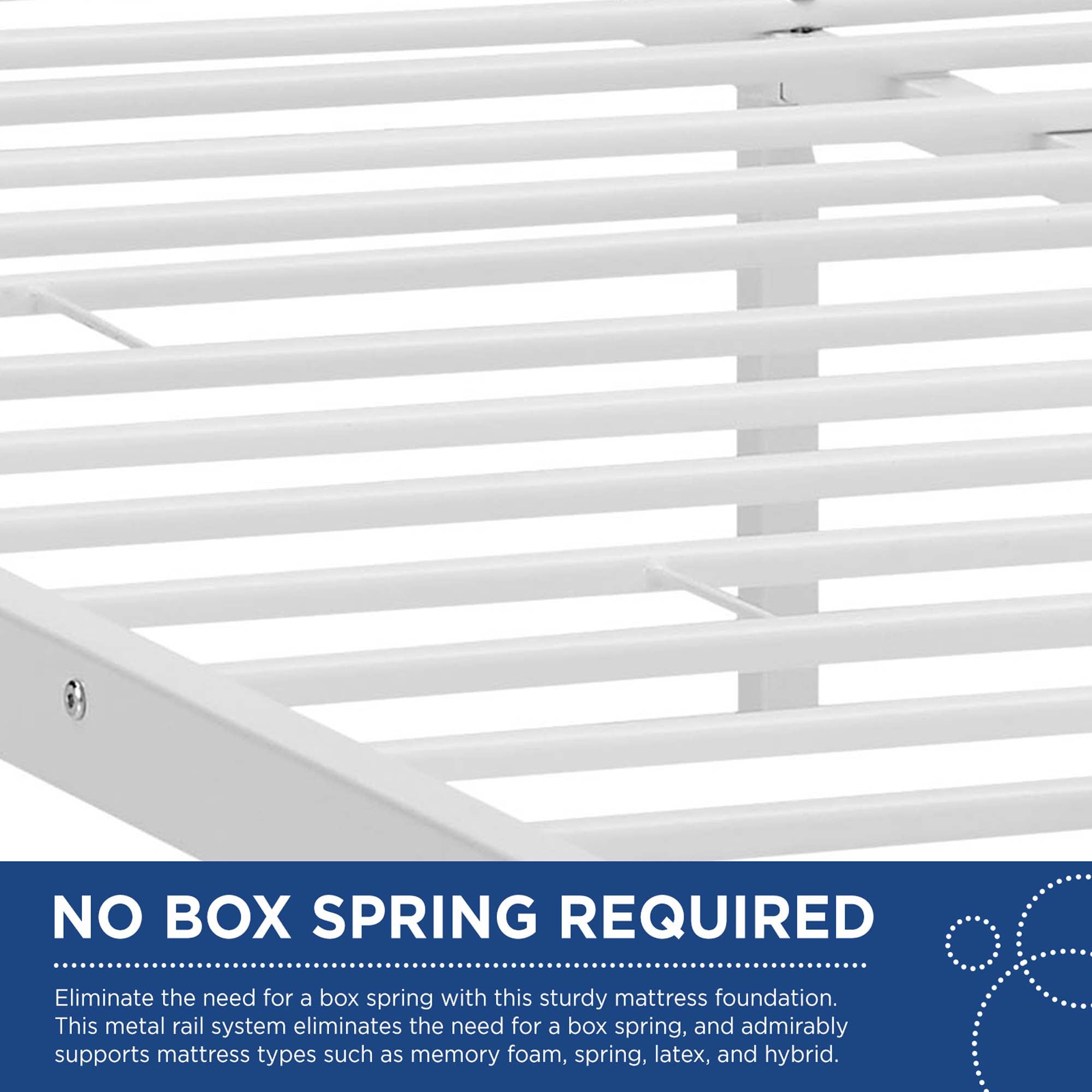 Verde Queen Stainless Steel Bed Frame  White Vintage Industrial Platform Bed