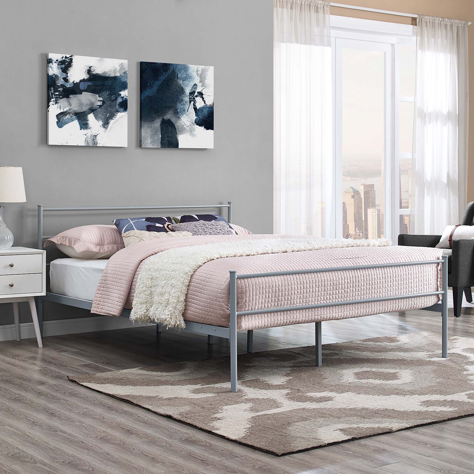Alina Platform Queen Bed Frame, Gray
