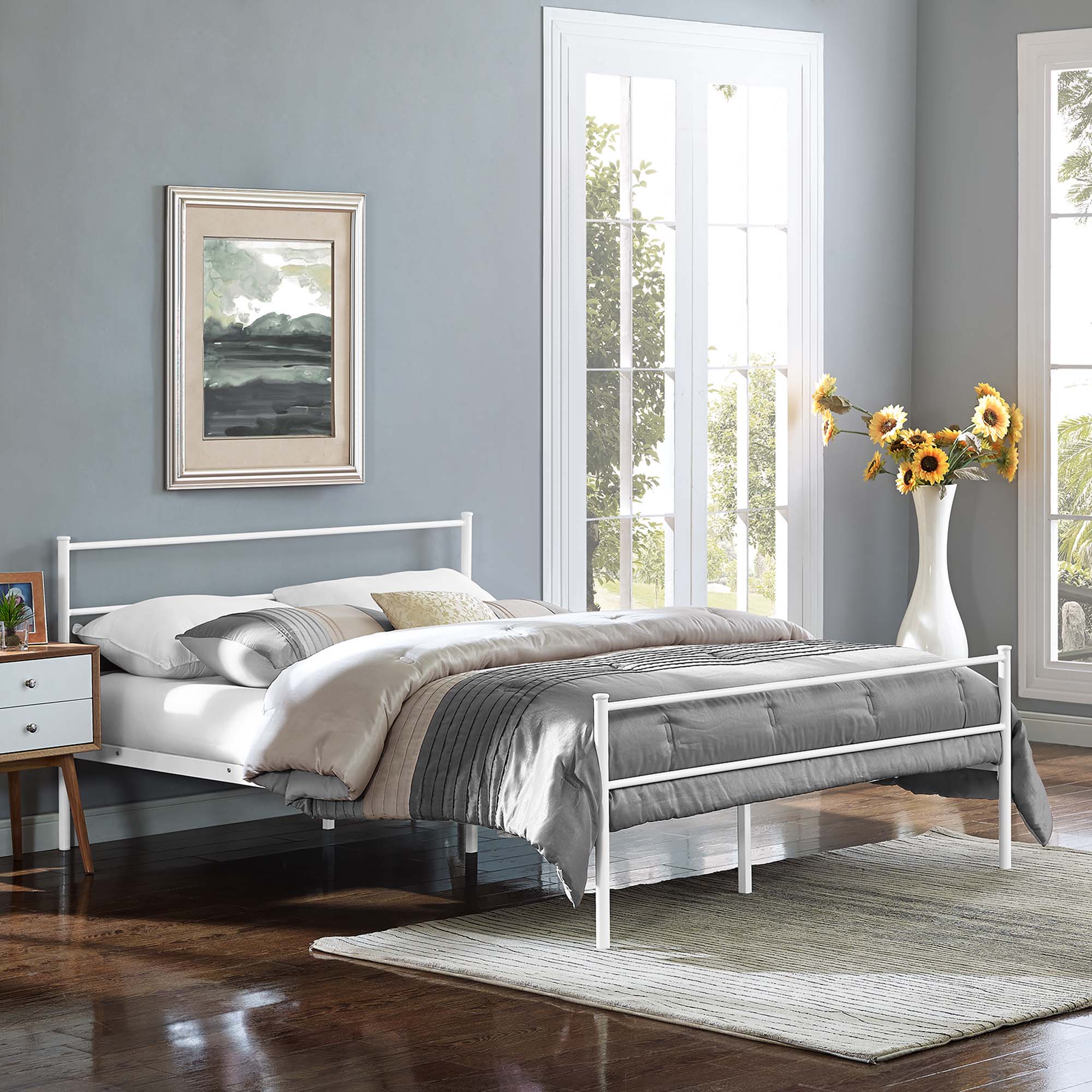 Alina White Queen Platform Bed Frame