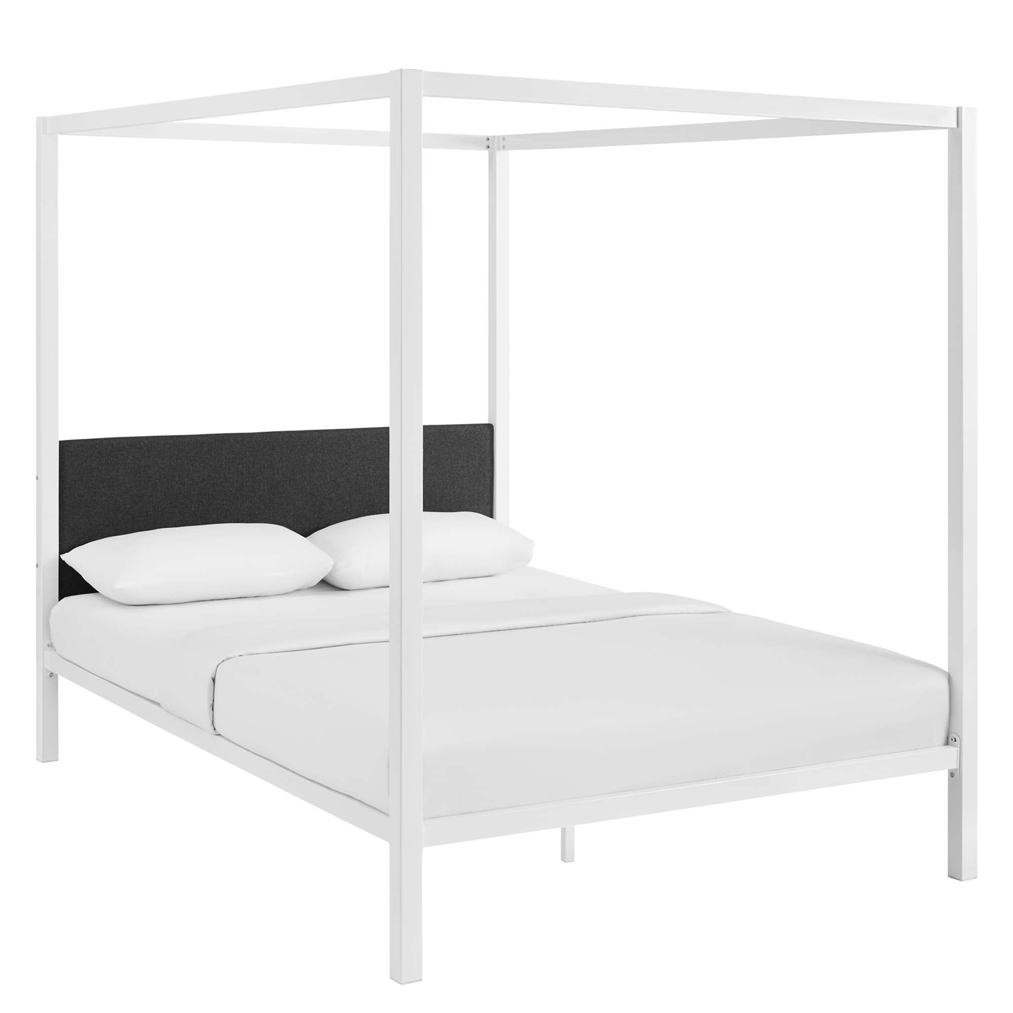 Raina White Grey Queen Canopy Bed Frame