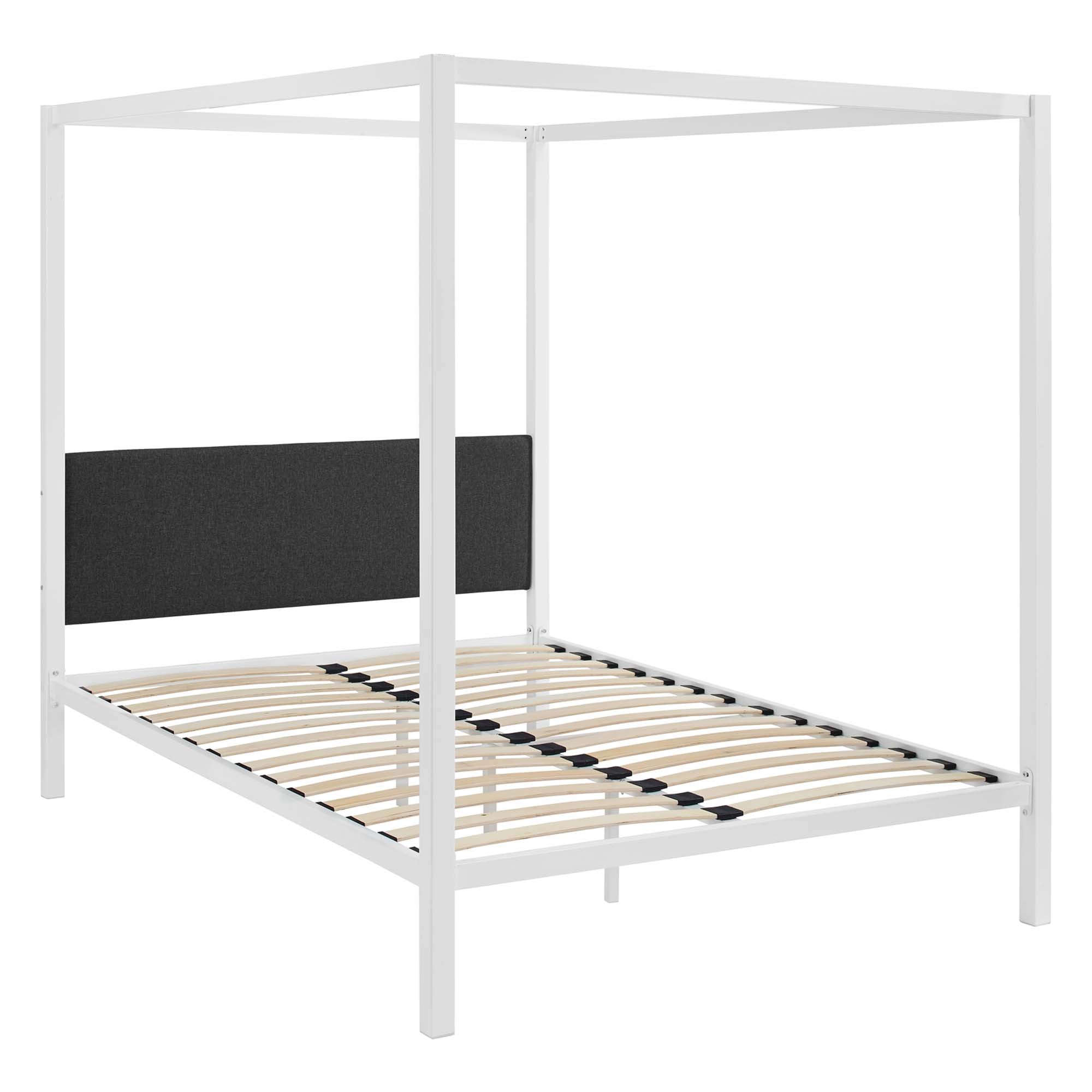 Raina White Grey Queen Canopy Bed Frame