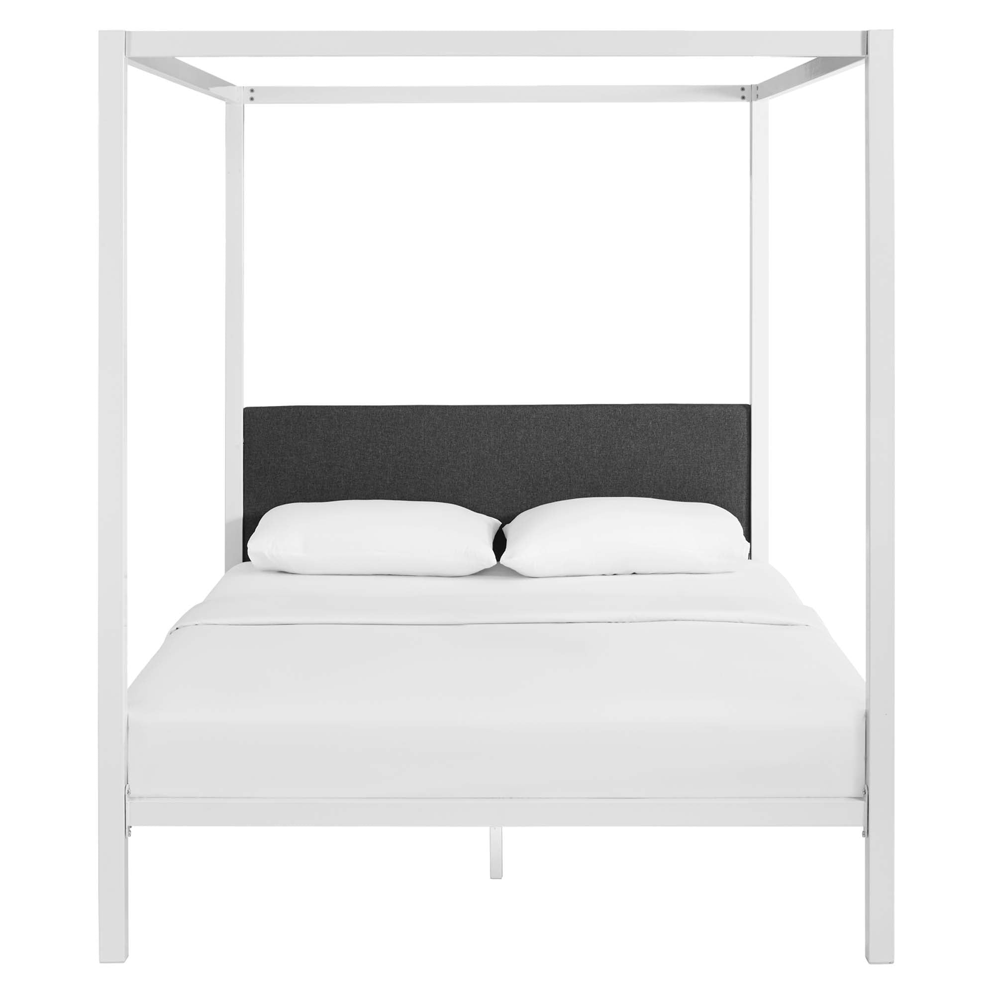 Raina White Grey Queen Canopy Bed Frame