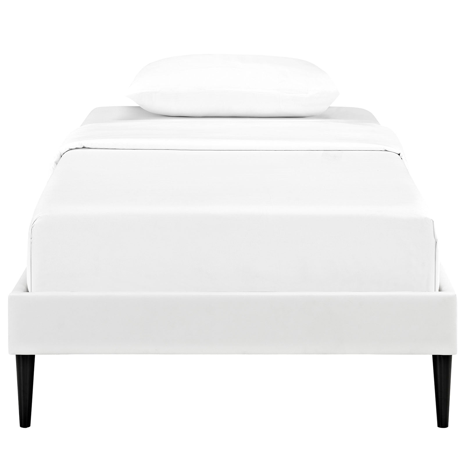 Sherry White Twin Vinyl Bed Frame with Round Tapered Legs