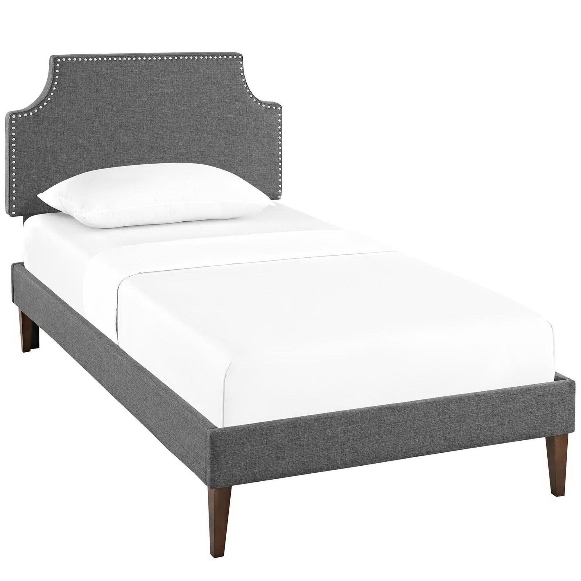 Laura Fabric Twin Platform Bed with Squared Tapered Legs, Gray