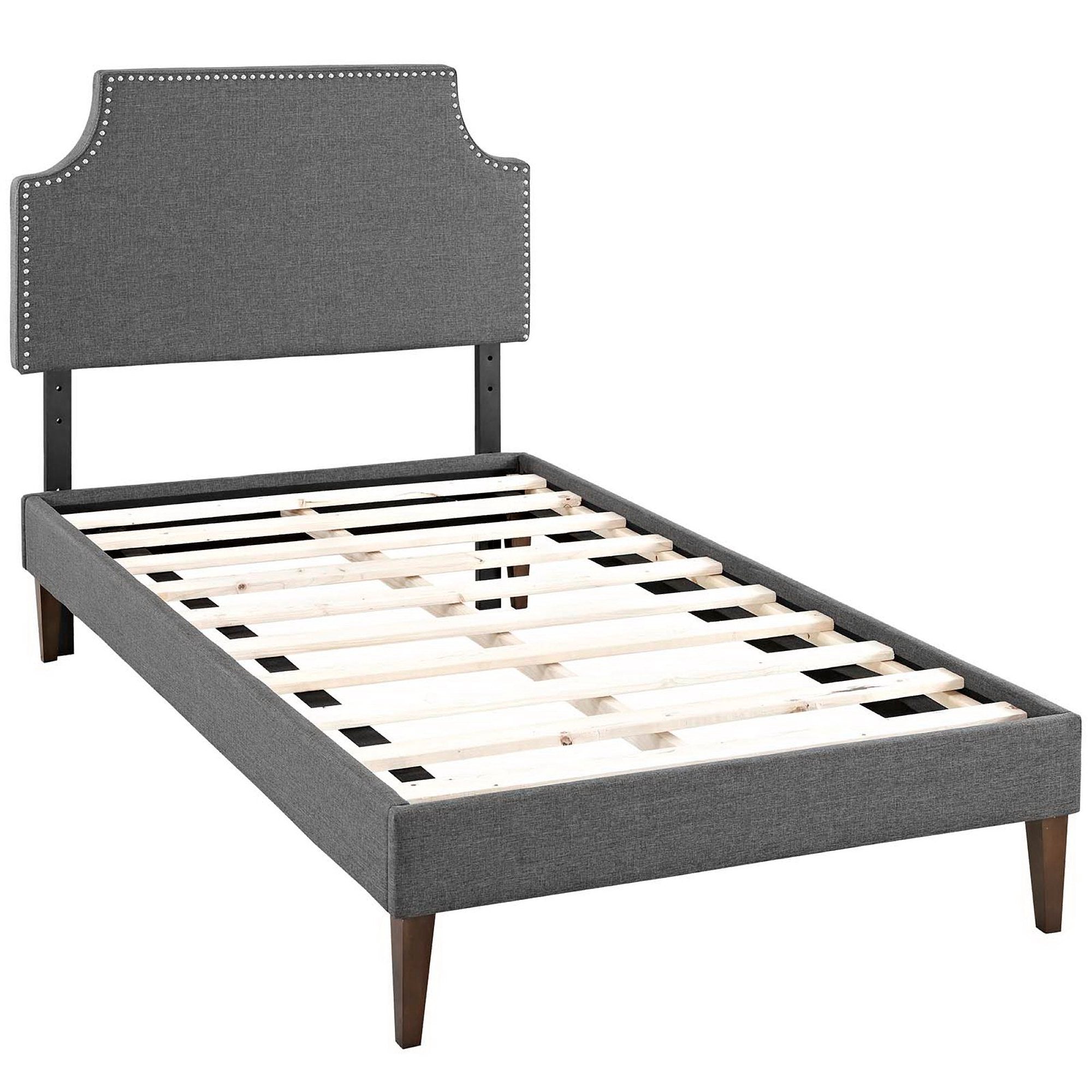 Laura Fabric Twin Platform Bed with Squared Tapered Legs, Gray