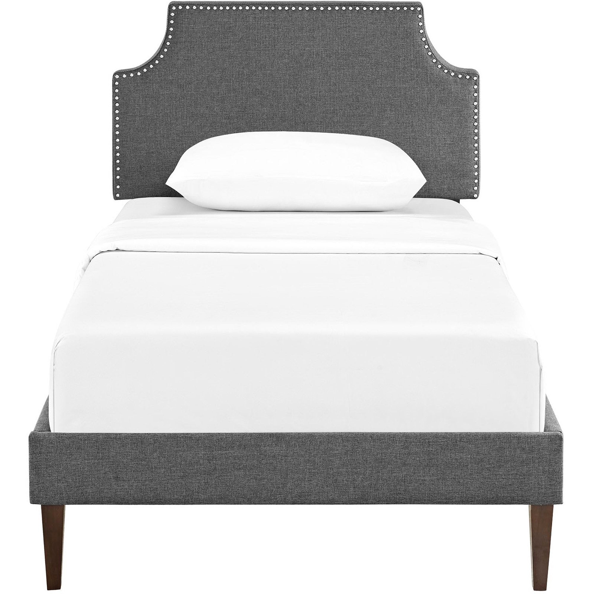 Laura Fabric Twin Platform Bed with Squared Tapered Legs, Gray