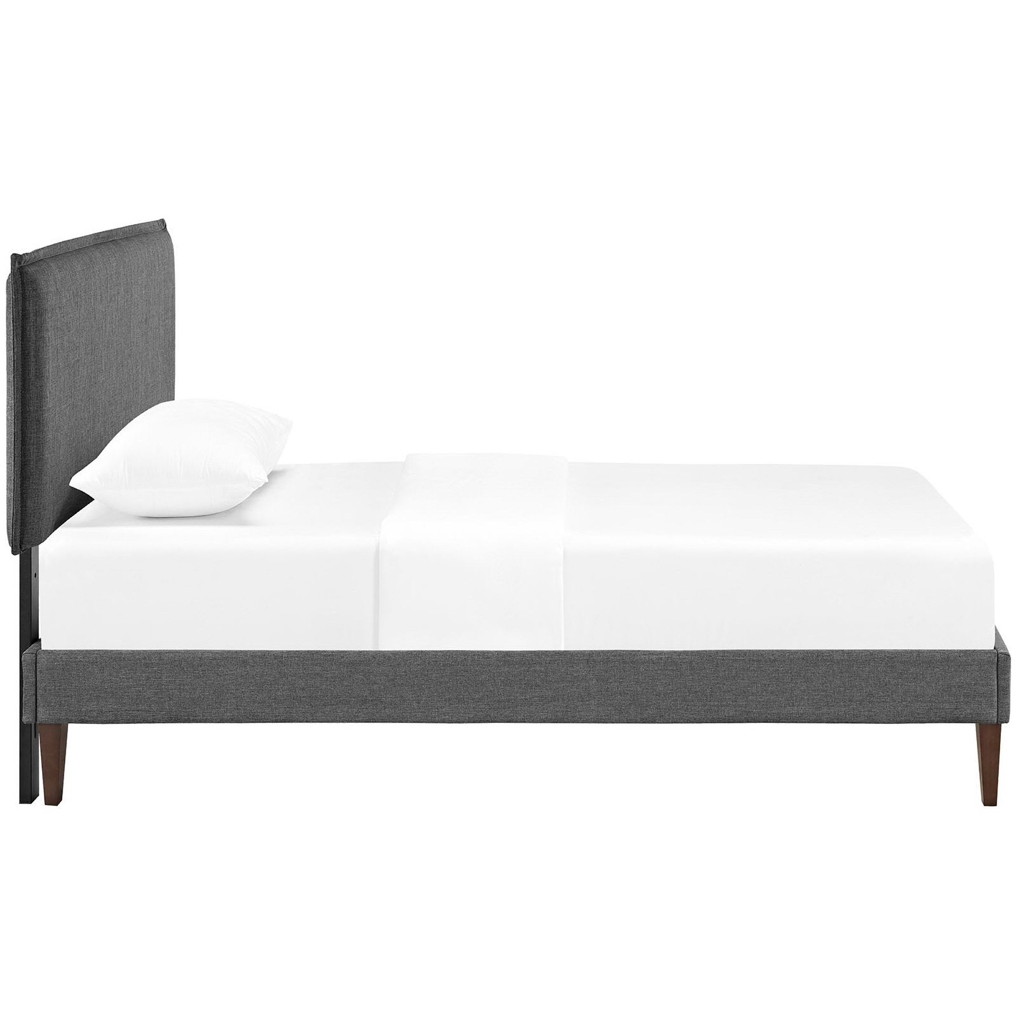 Camille Fabric Twin Platform Bed with Squared Tapered Legs, Gray