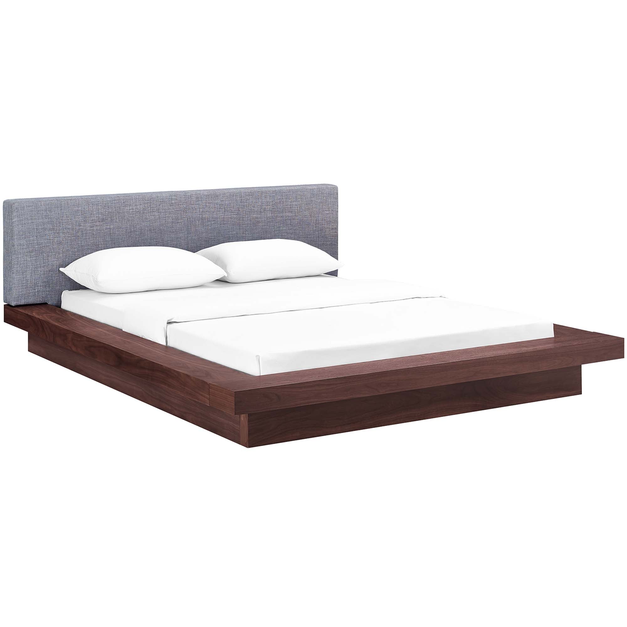 Freja Fabric Queen Platform Bed, Walnut Gray