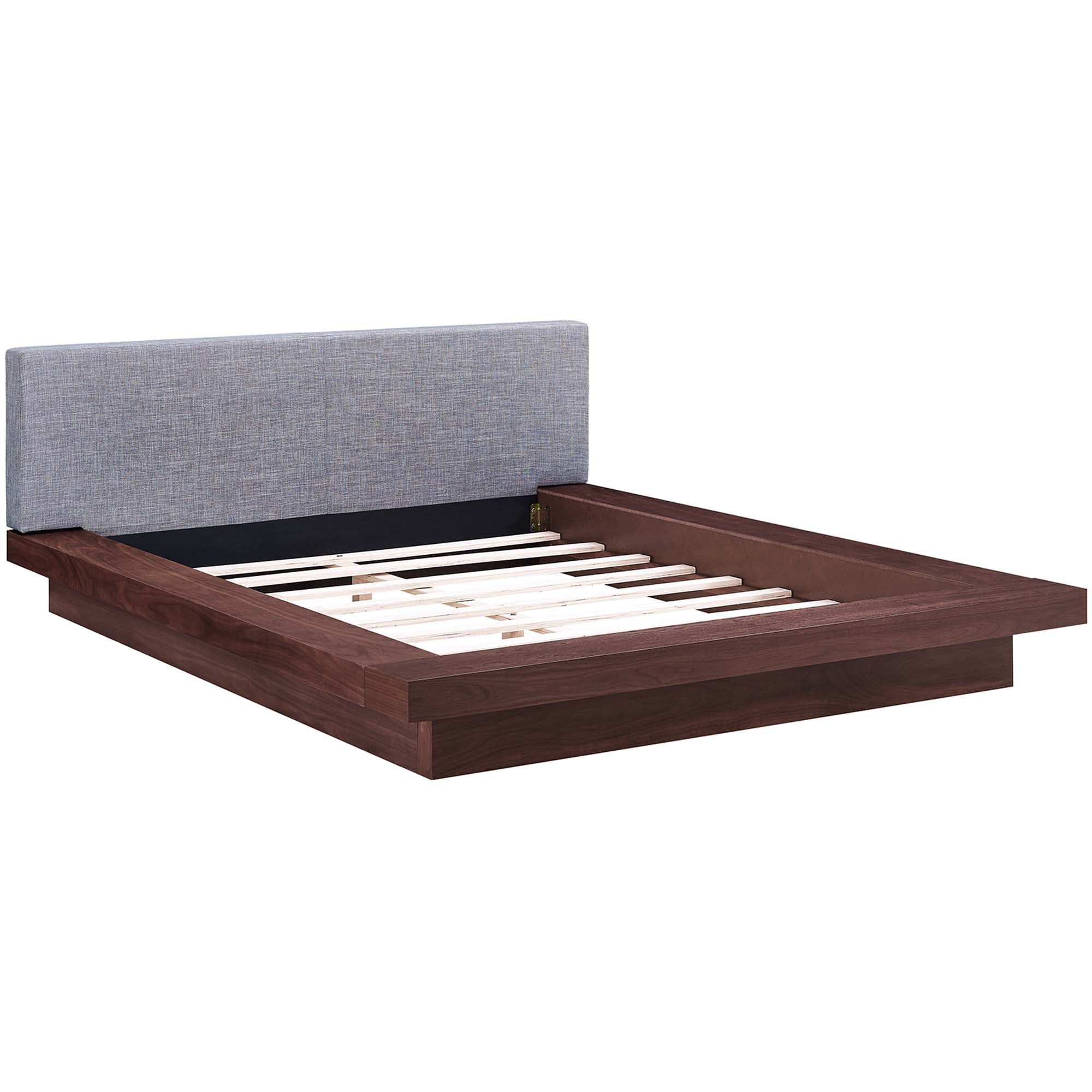 Freja Fabric Queen Platform Bed, Walnut Gray