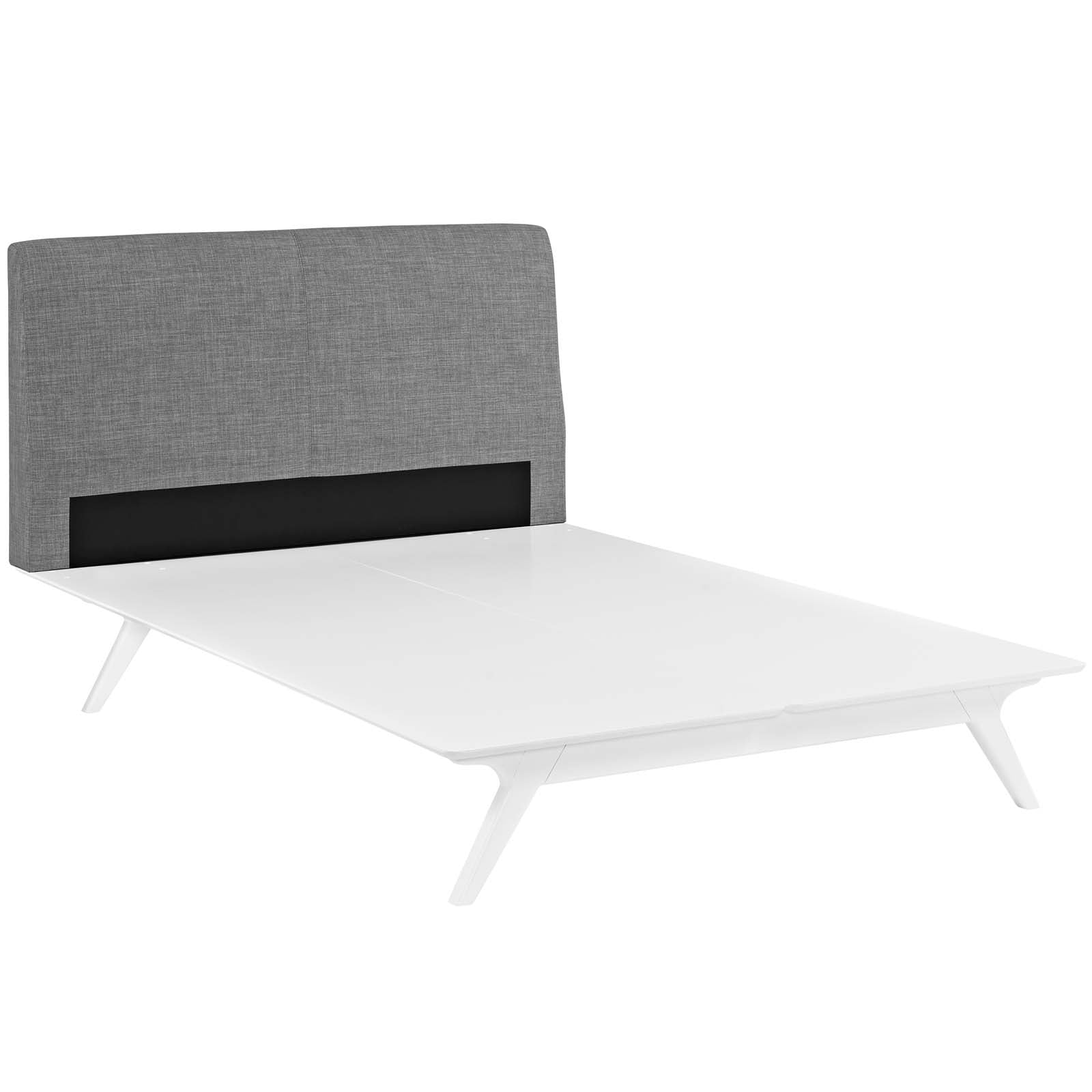 Sornis King White Grey Upholstered Platform Bed  Foam Padded Headboard