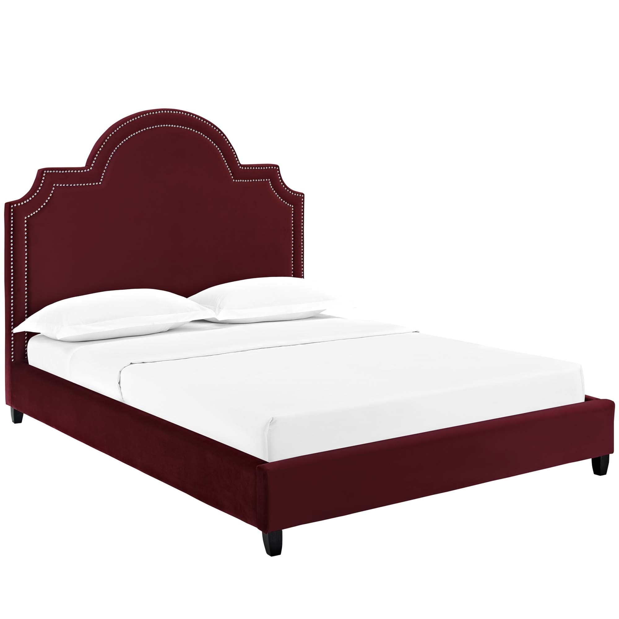 Bayport Queen Performance Velvet Platform Bed in Sea Blue Upholstered Frame with Wood Slats