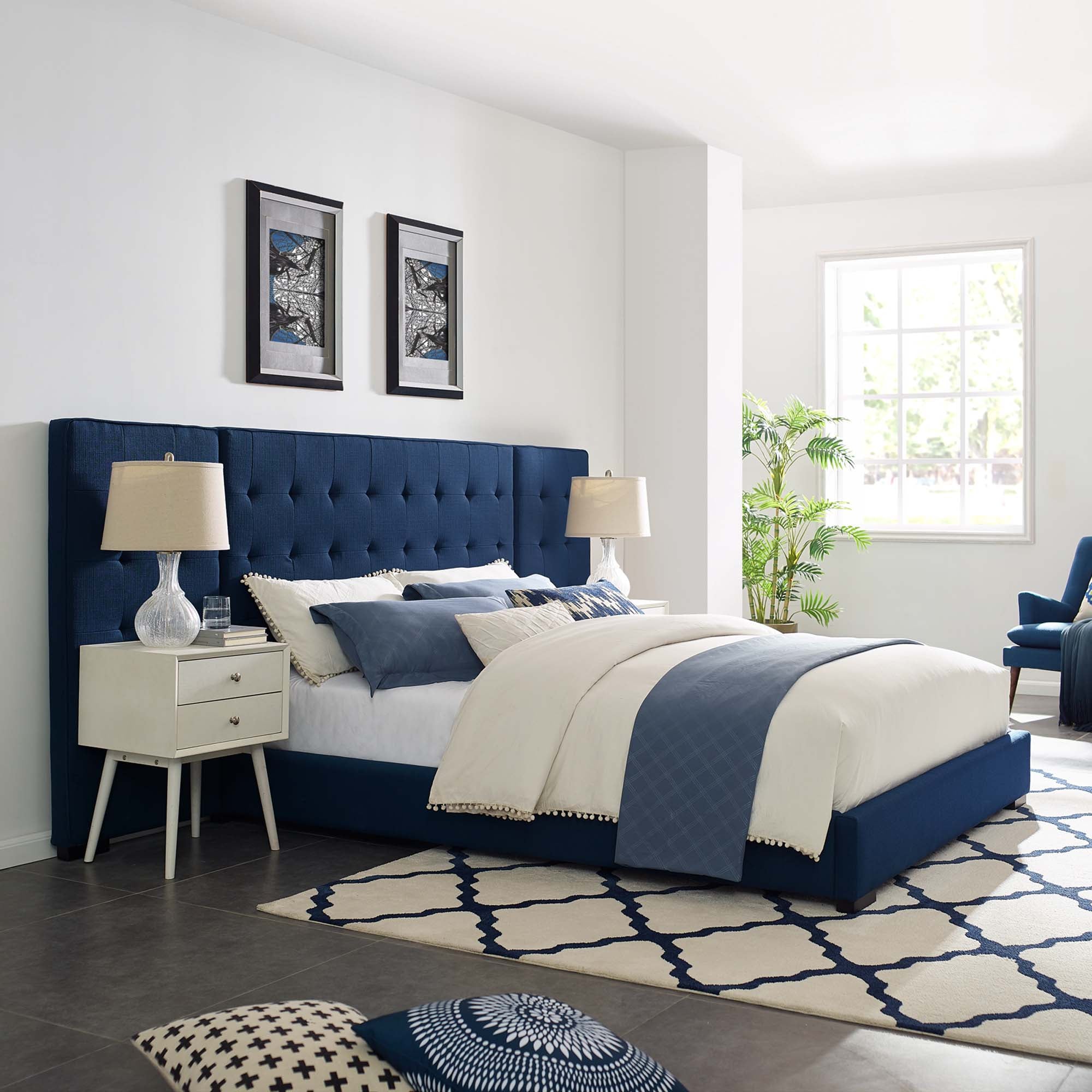 Sierra Azure Queen Upholstered Fabric Platform Bed