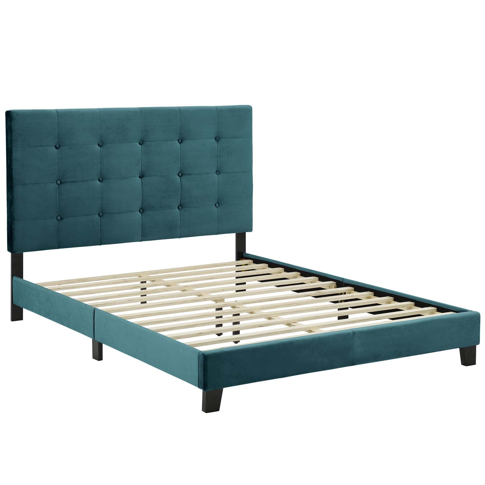 Melanie Sea Blue Full Tufted Button Upholstered Performance Velvet Platform Bed