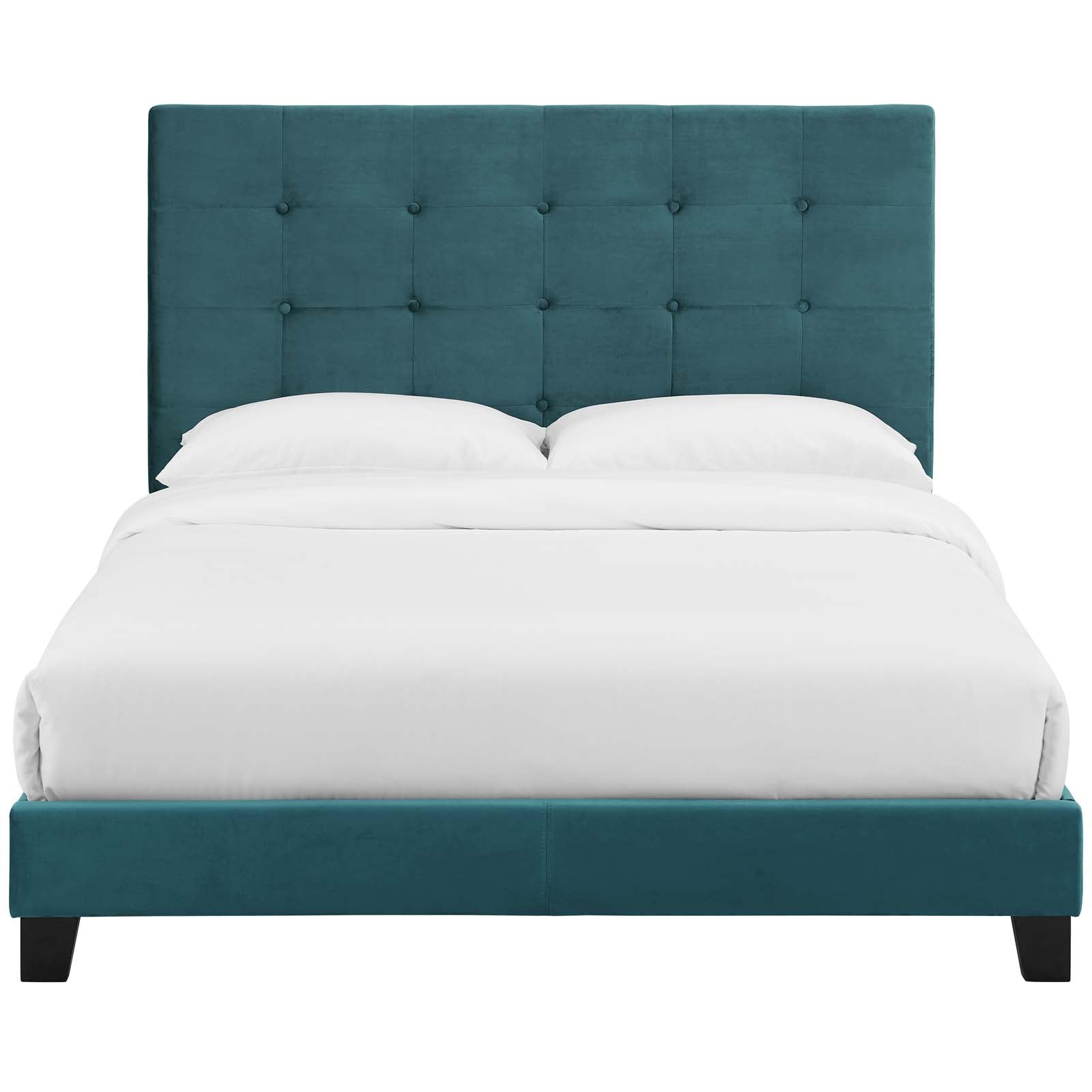 Melanie Sea Blue Full Tufted Button Upholstered Performance Velvet Platform Bed