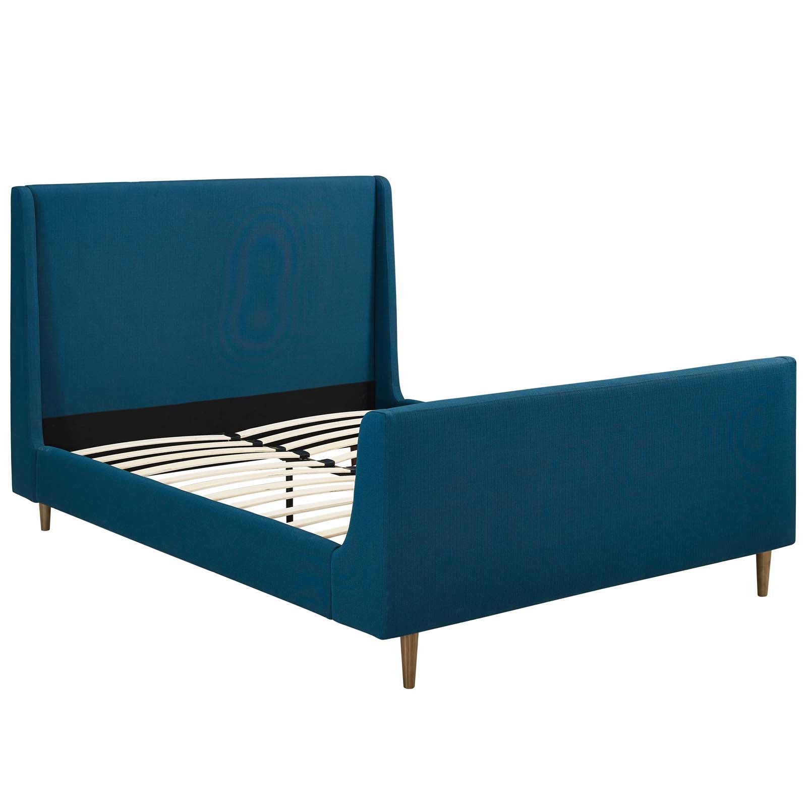 Quaker Azure Queen Sleigh Platform Bed  Upholstered Fabric with Wood Slat Support