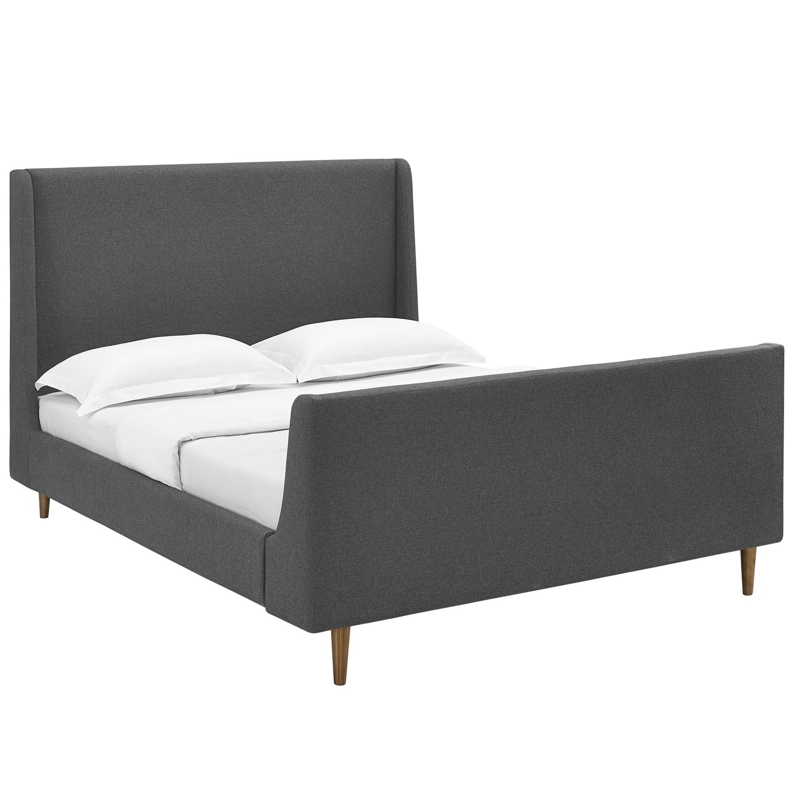 Aubree Azure Queen Upholstered Fabric Sleigh Platform Bed