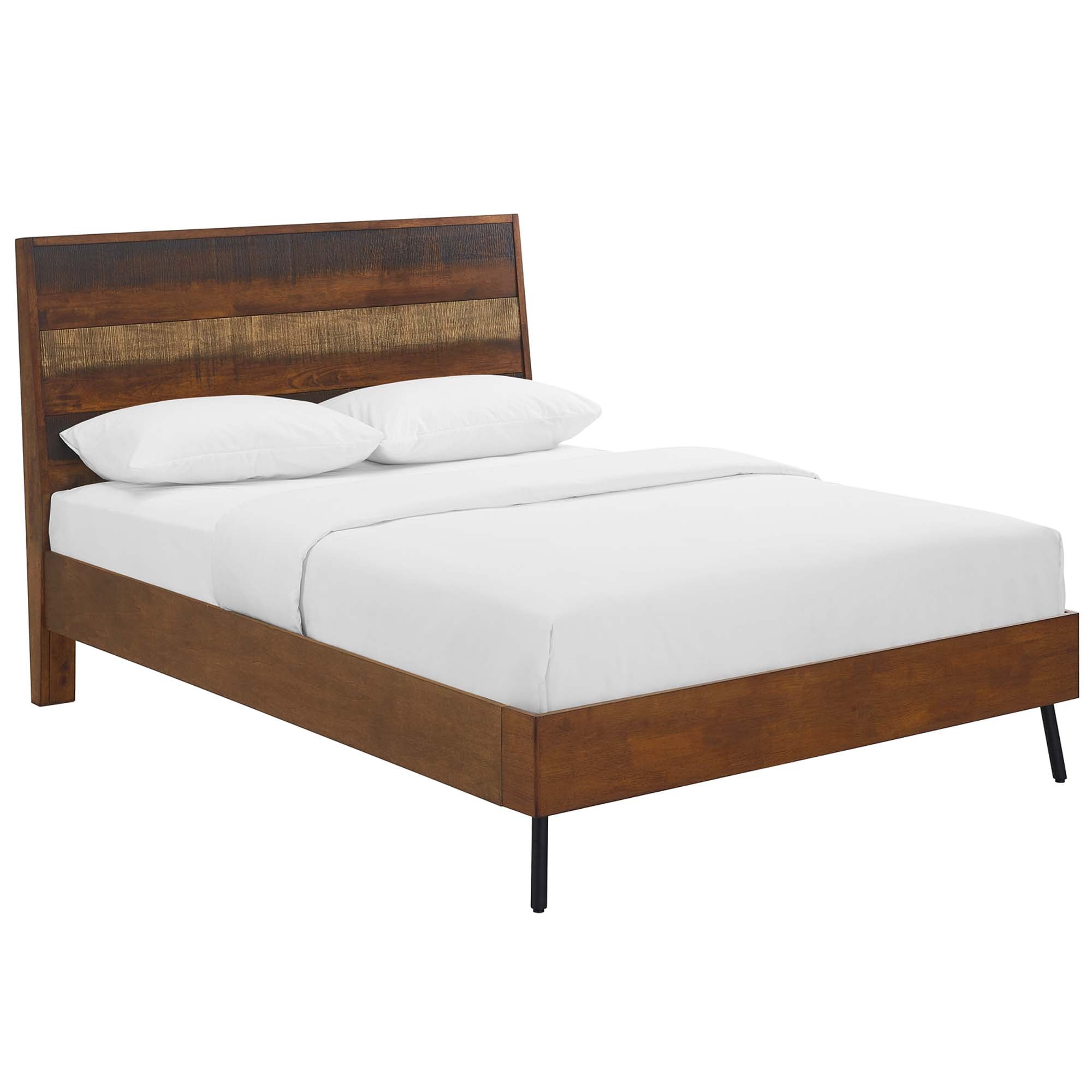 Hannon Queen MDF Platform Bed  Walnut Veneer No Box Spring Needed