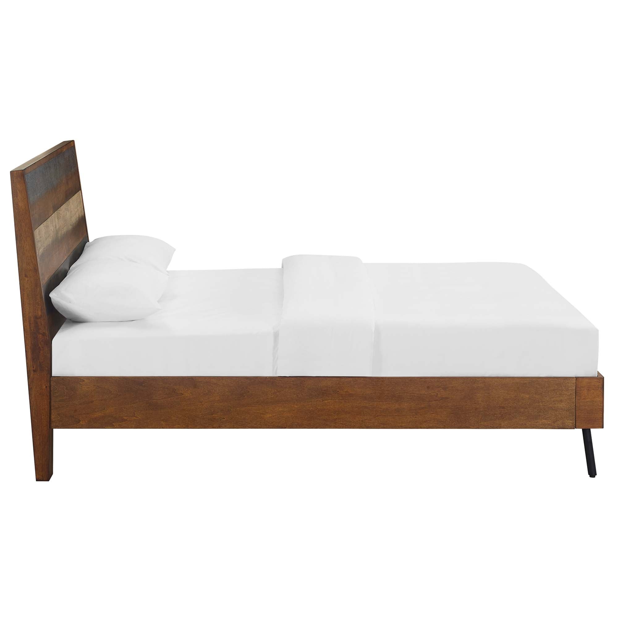 Hannon Queen MDF Platform Bed  Walnut Veneer No Box Spring Needed