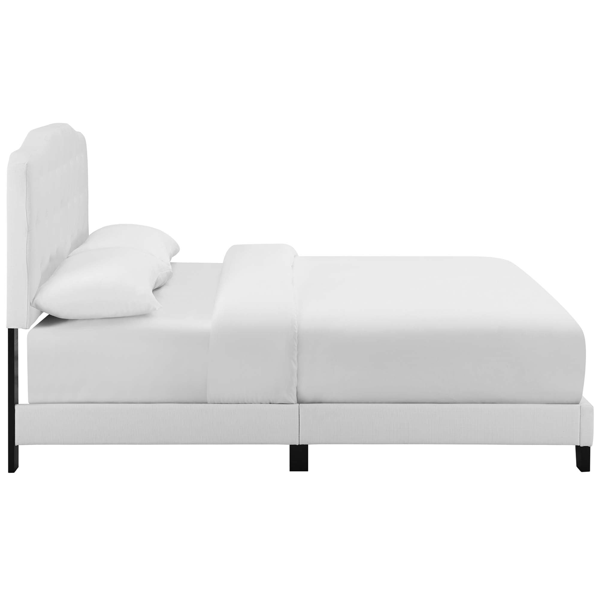 Griffin Twin White Fabric Upholstered Bed – Modern Panel Design with Tufted Headboard
