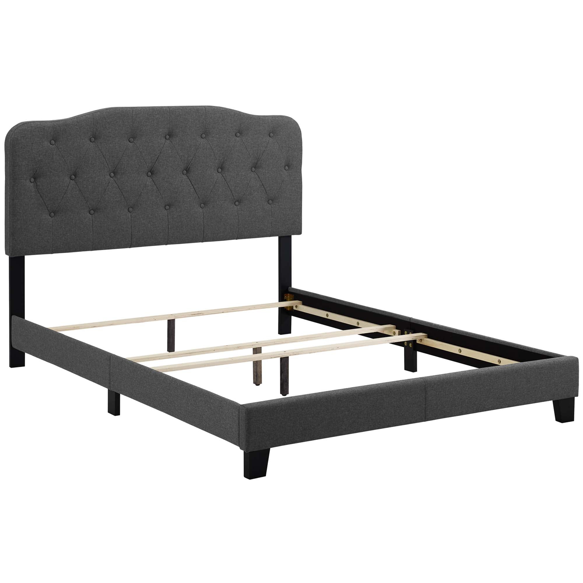 Weston Full Grey Platform Bed Frame – Upholstered Fabric with Wood Legs