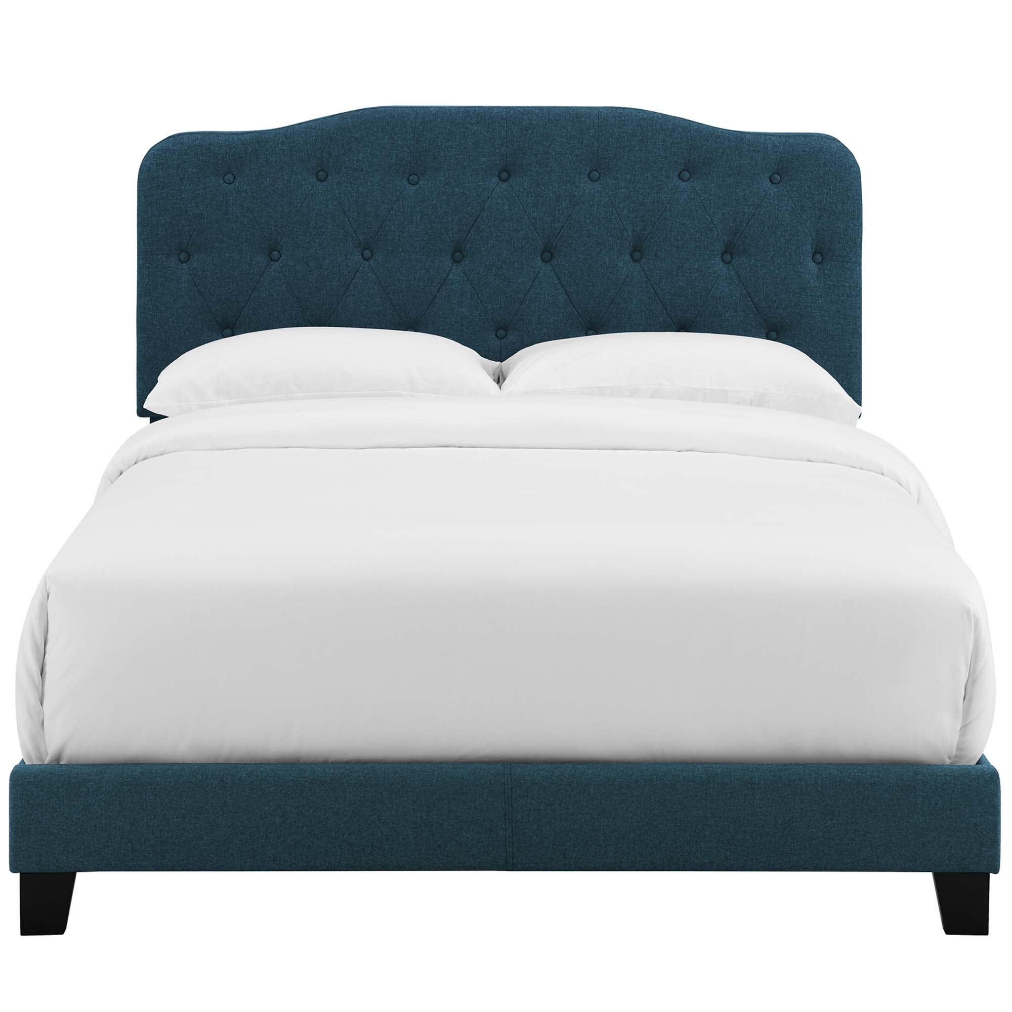 Harlan Azure Queen Polyester Upholstered Bed – Button-Tufted Headboard