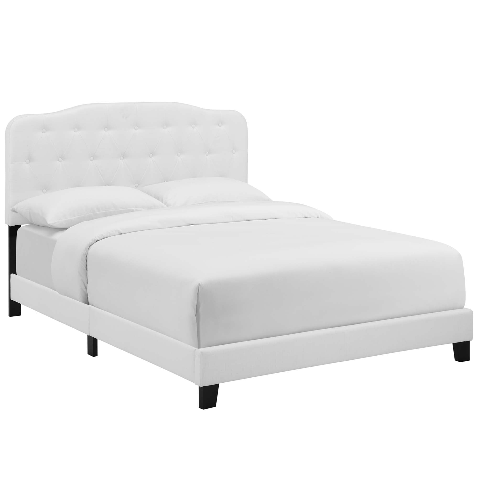 Amelia Upholstered Fabric Queen Bed, White
