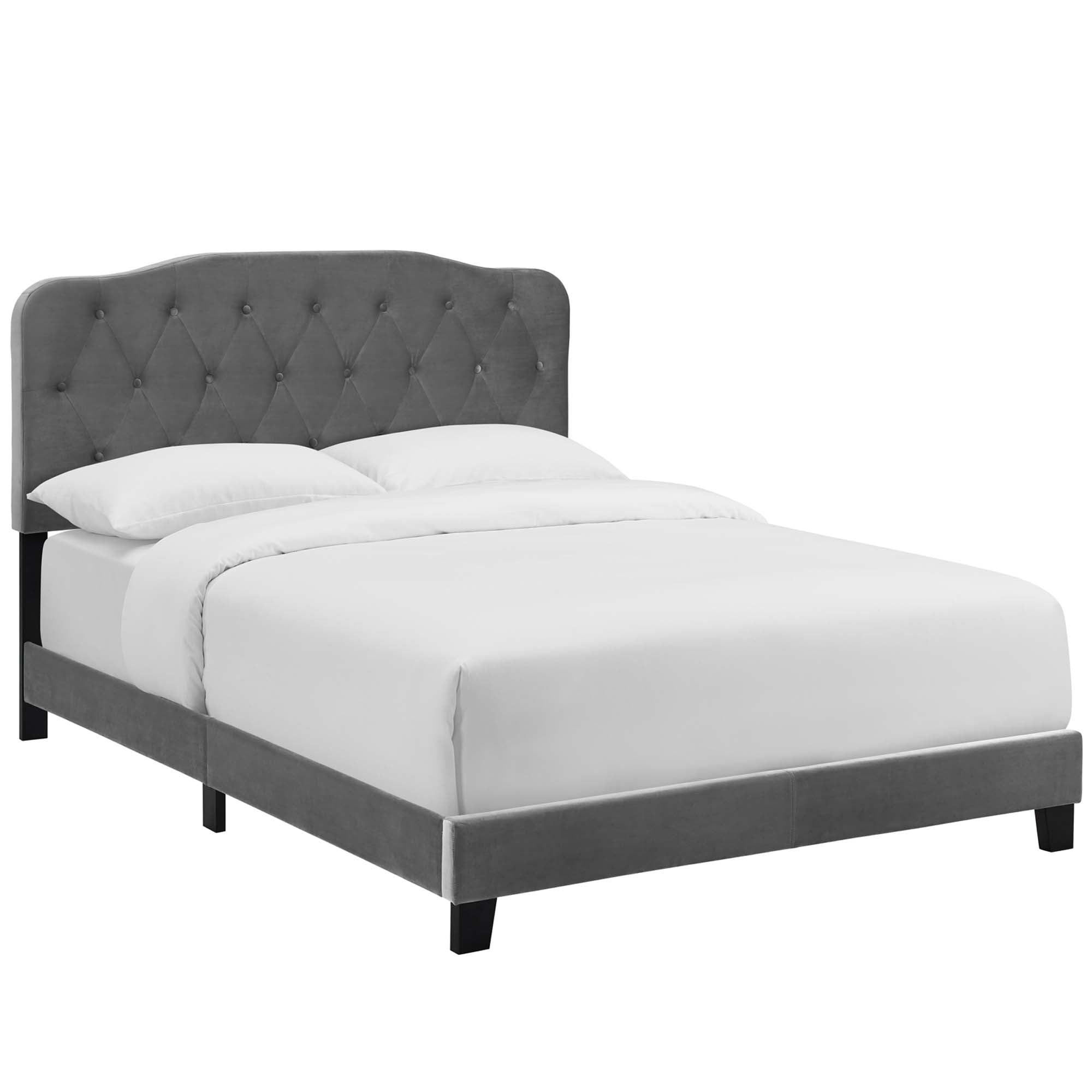 Calvin Queen Performance Velvet Platform Bed – Sea Blue Button Tufted Upholstered Frame