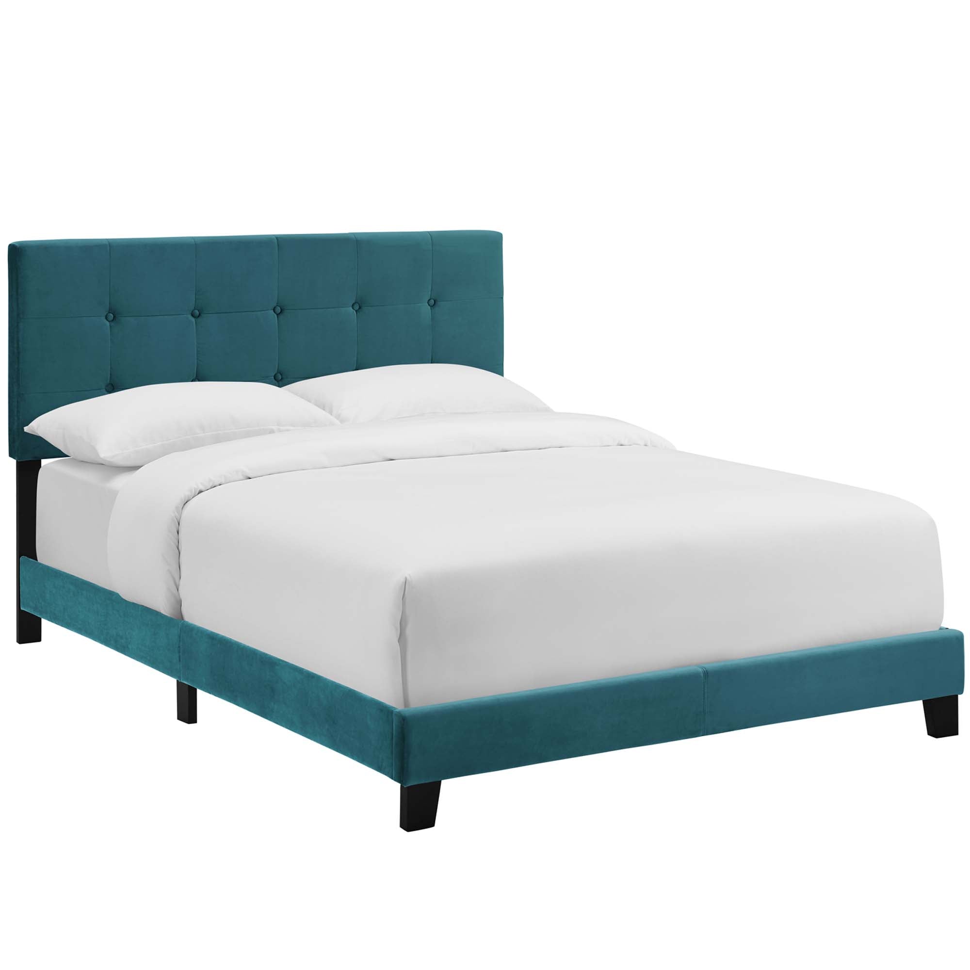 Amira Sea Blue Queen Performance Velvet Bed