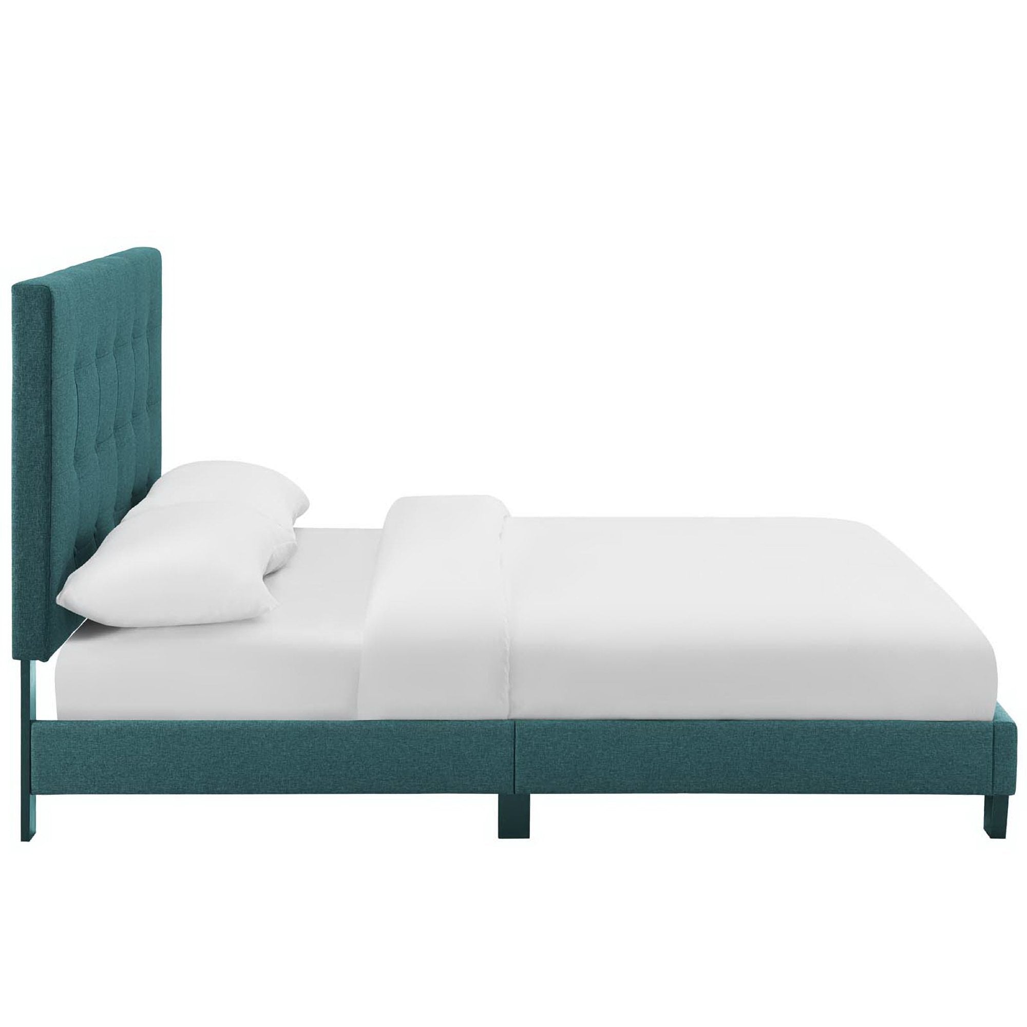 Melanie Tufted Button Upholstered Fabric Queen Platform Bed, Teal