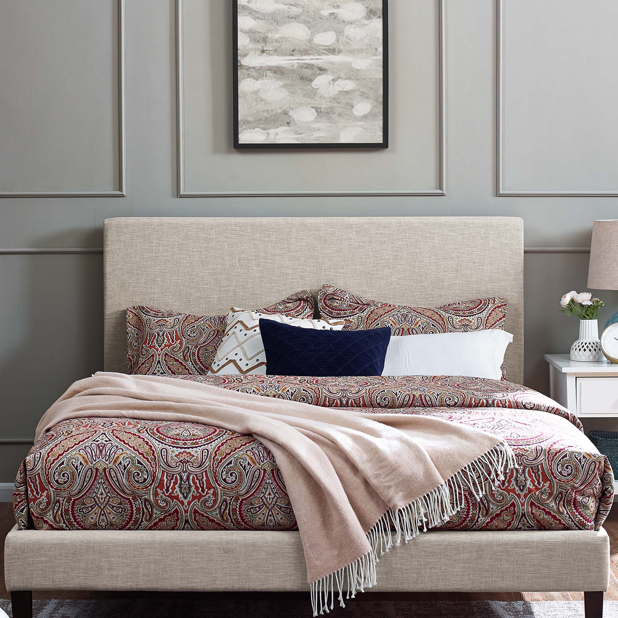 Taylor Upholstered Linen Fabric Full / Queen Headboard, Beige