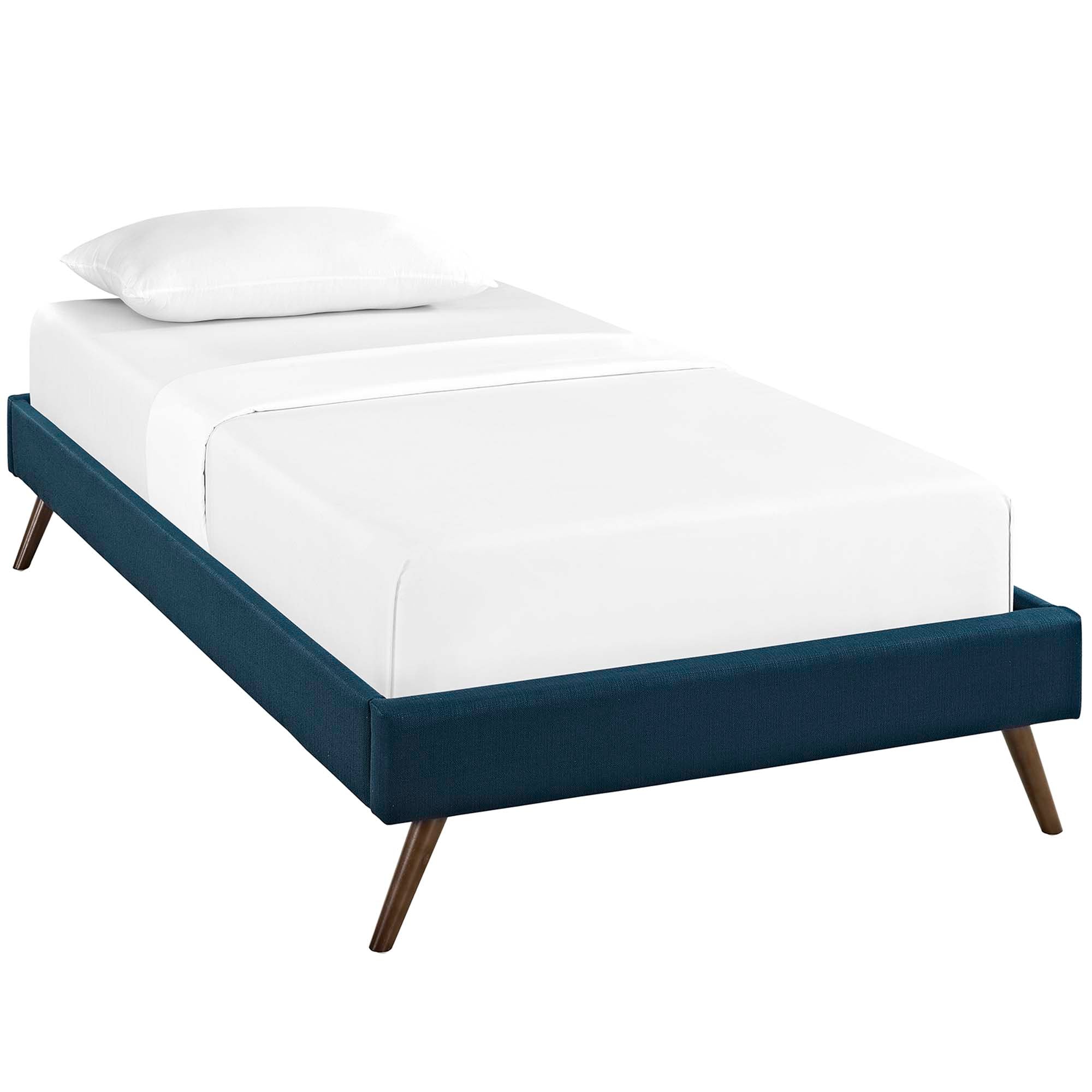 Loryn Teal Twin Fabric Bed Frame with Round Splayed Legs