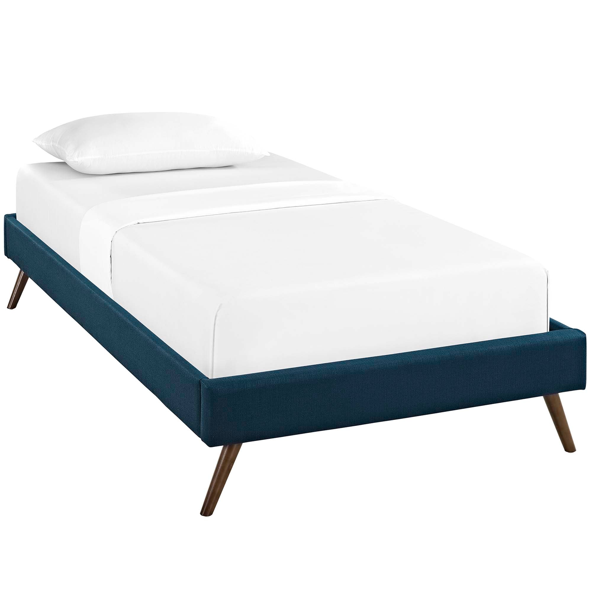 Loryn Fabric Twin Bed Frame with Round Splayed Legs, Azure