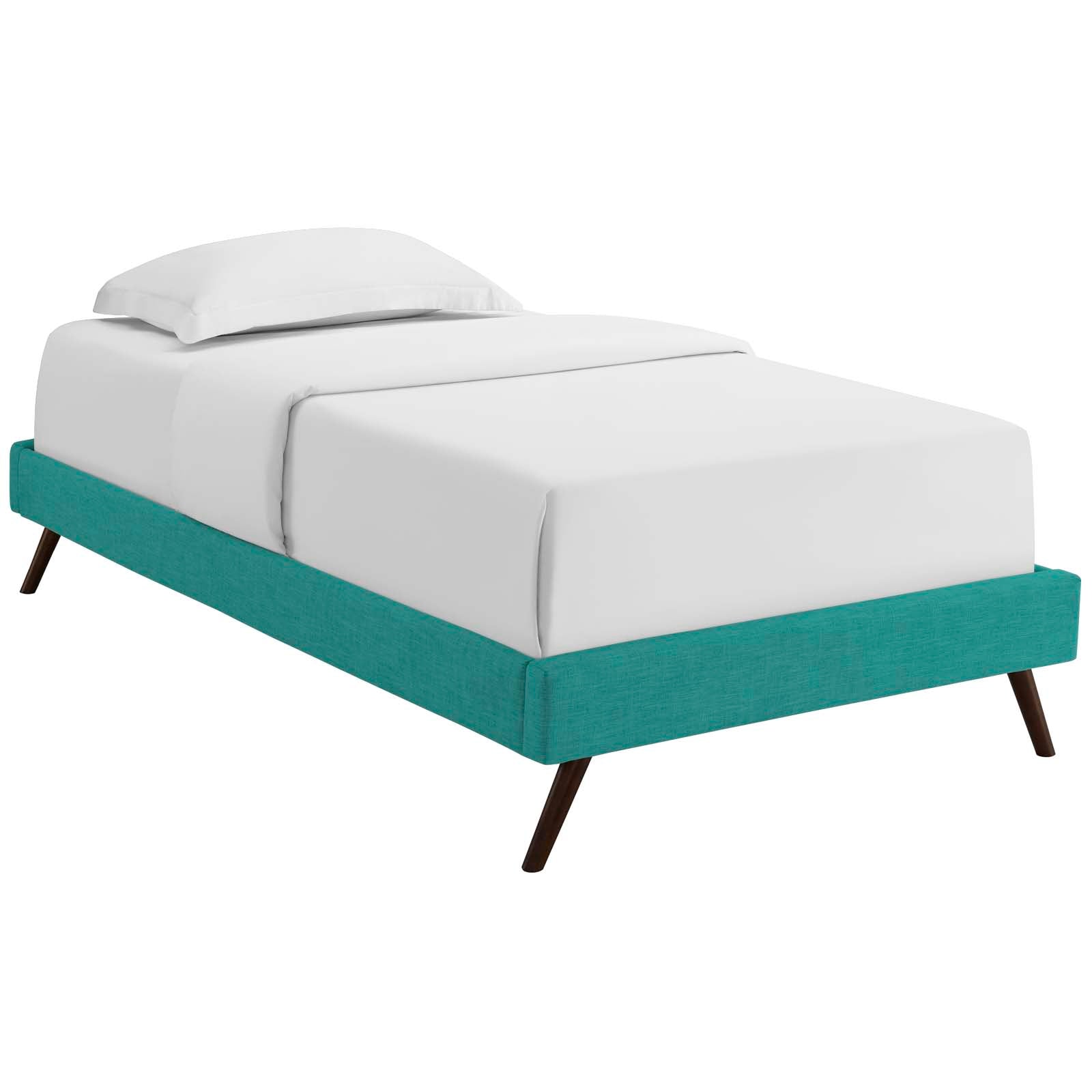 Loryn Teal Twin Fabric Bed Frame with Round Splayed Legs