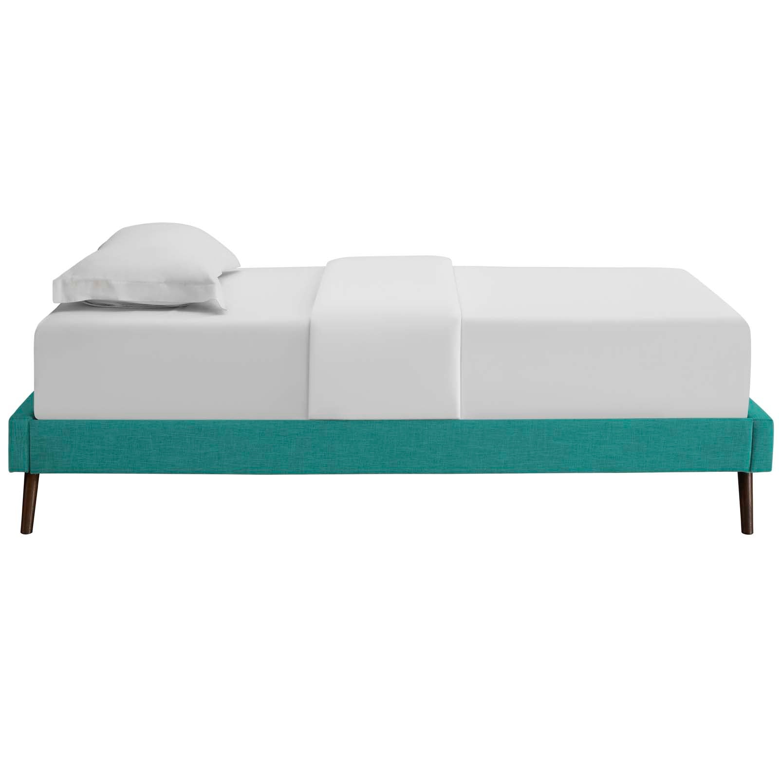 Loryn Teal Twin Fabric Bed Frame with Round Splayed Legs