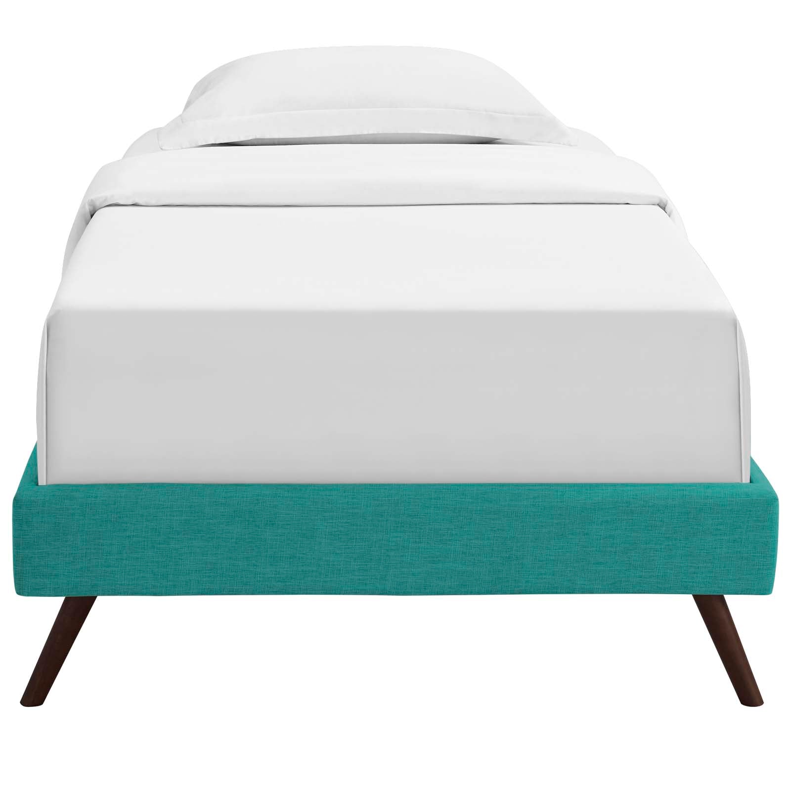 Loryn Teal Twin Fabric Bed Frame with Round Splayed Legs