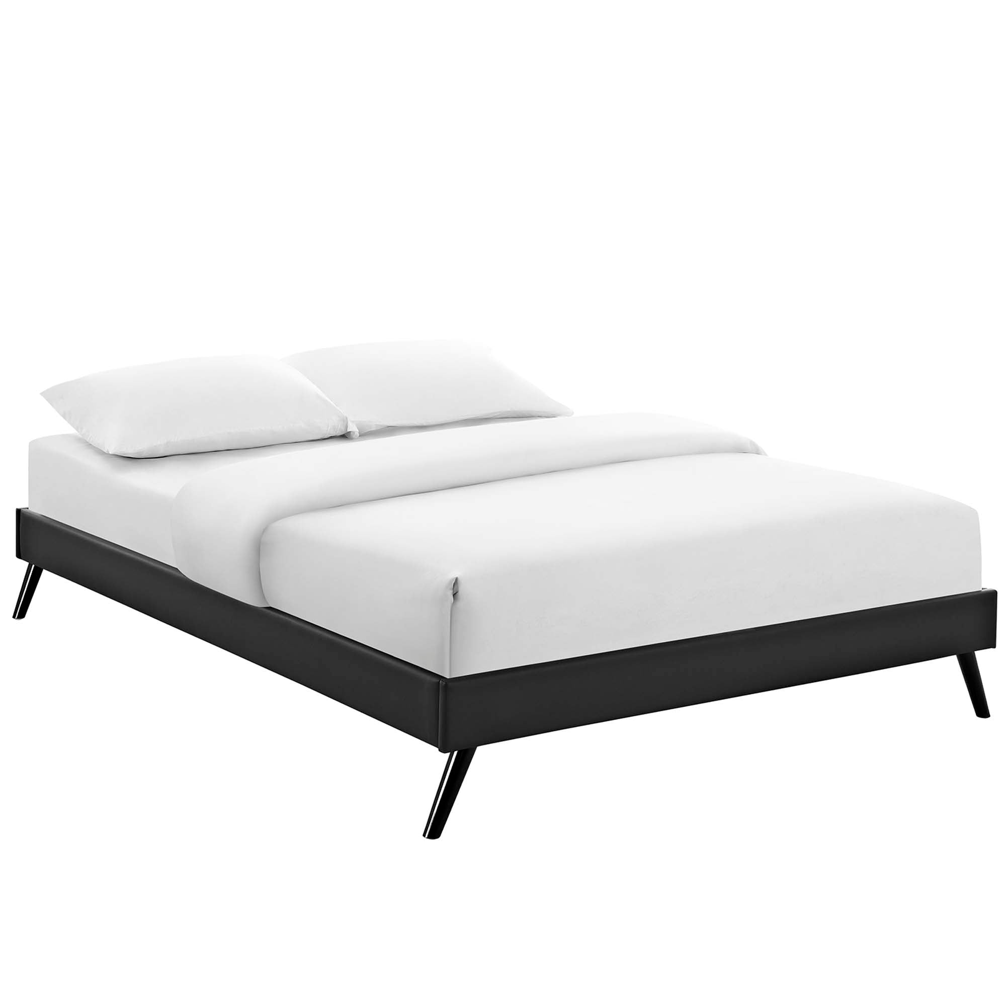 Loryn White Full Vinyl Bed Frame with Round Splayed Legs