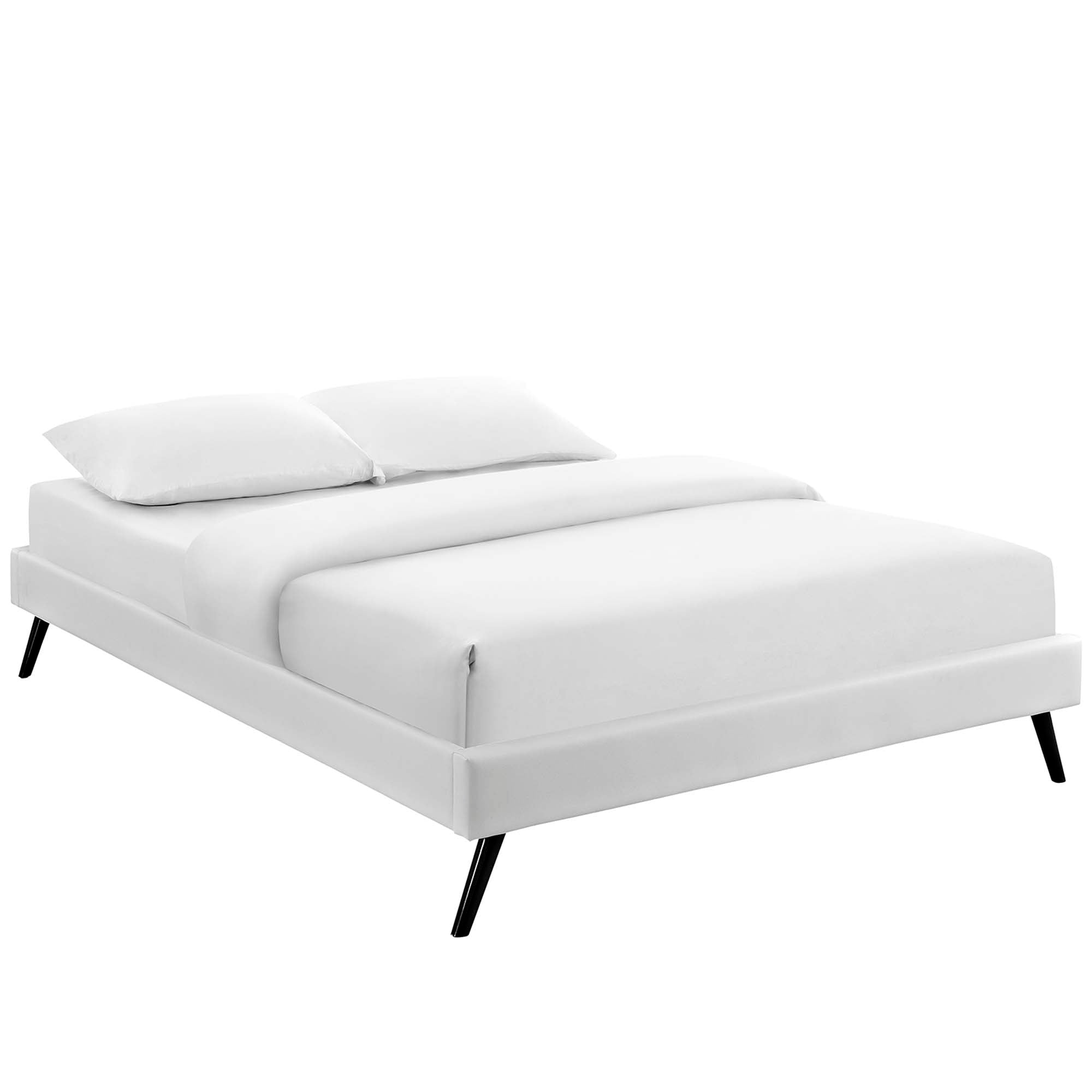 Loryn White Full Vinyl Bed Frame with Round Splayed Legs