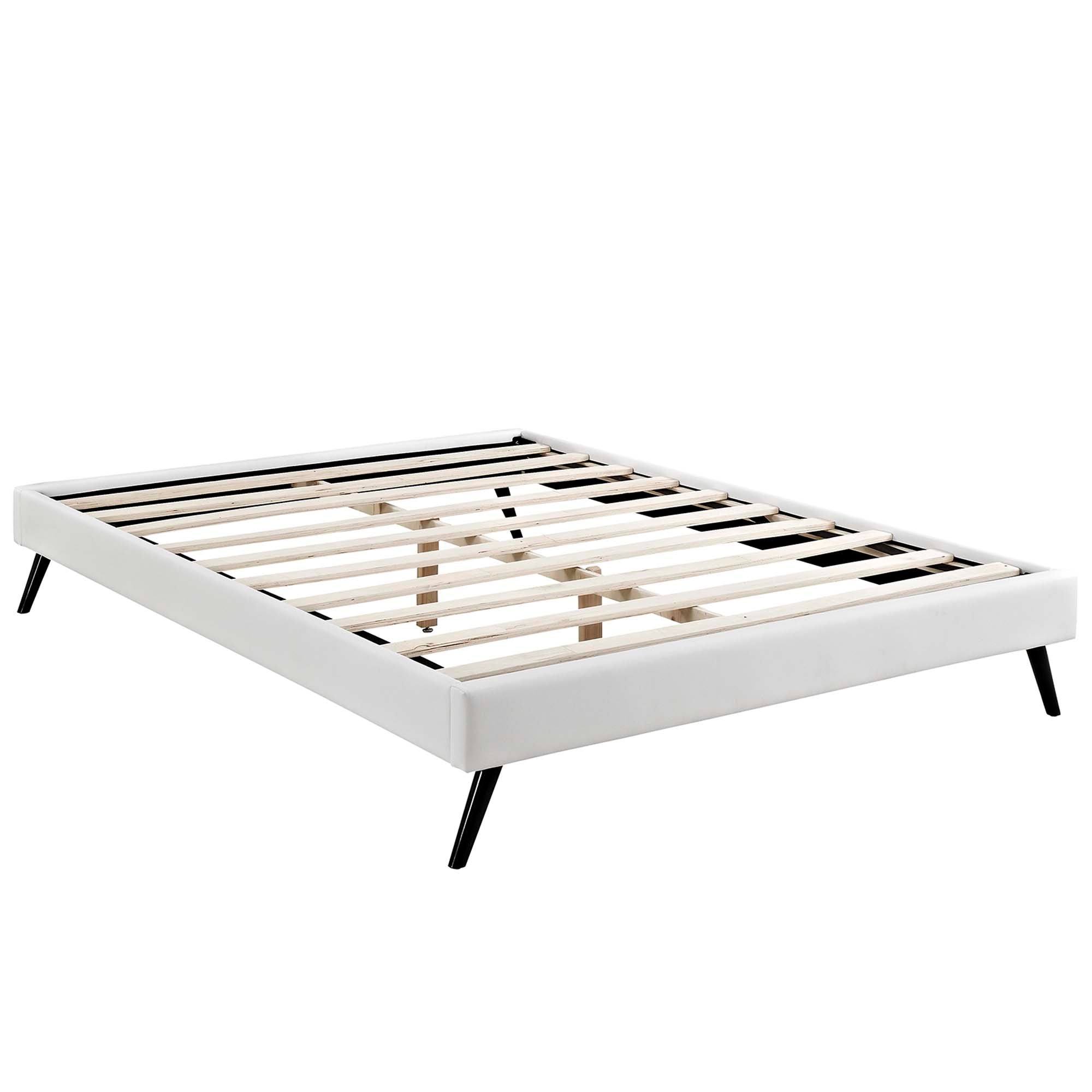 Loryn White Full Vinyl Bed Frame with Round Splayed Legs