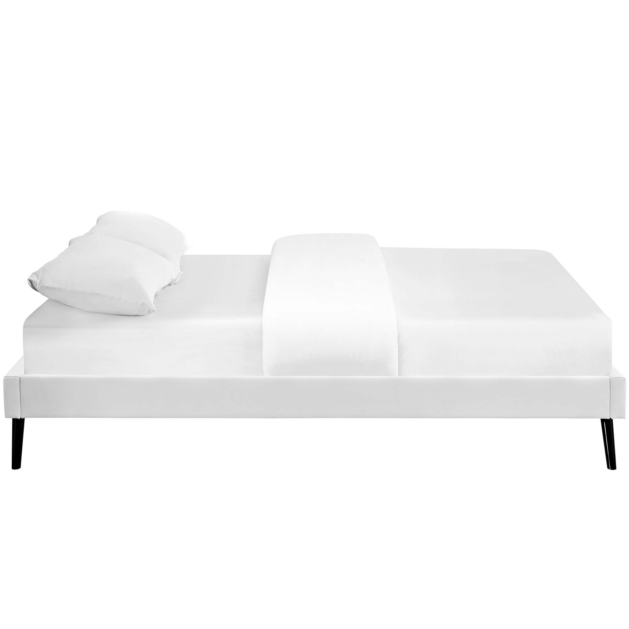 Loryn White Full Vinyl Bed Frame with Round Splayed Legs