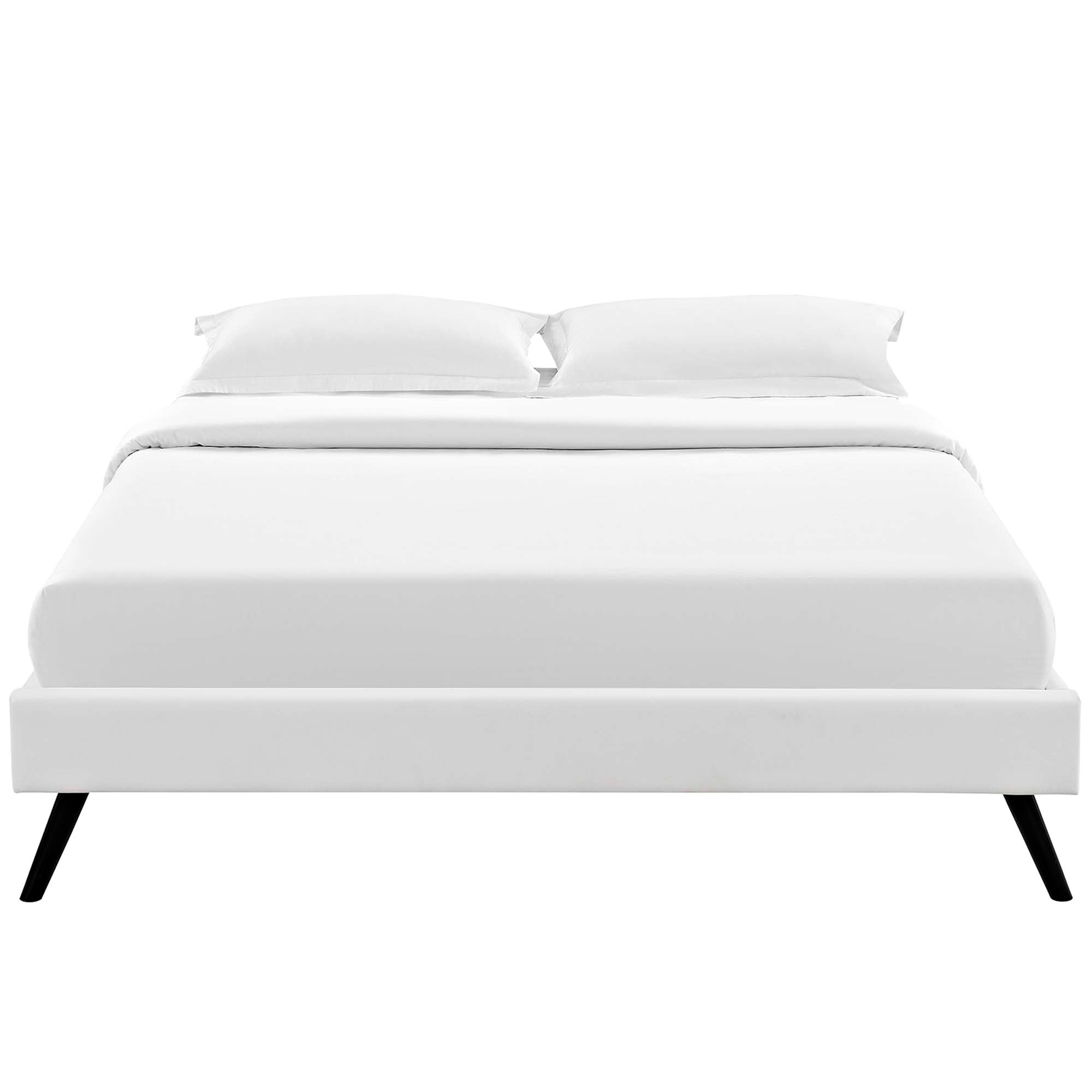 Loryn White Full Vinyl Bed Frame with Round Splayed Legs