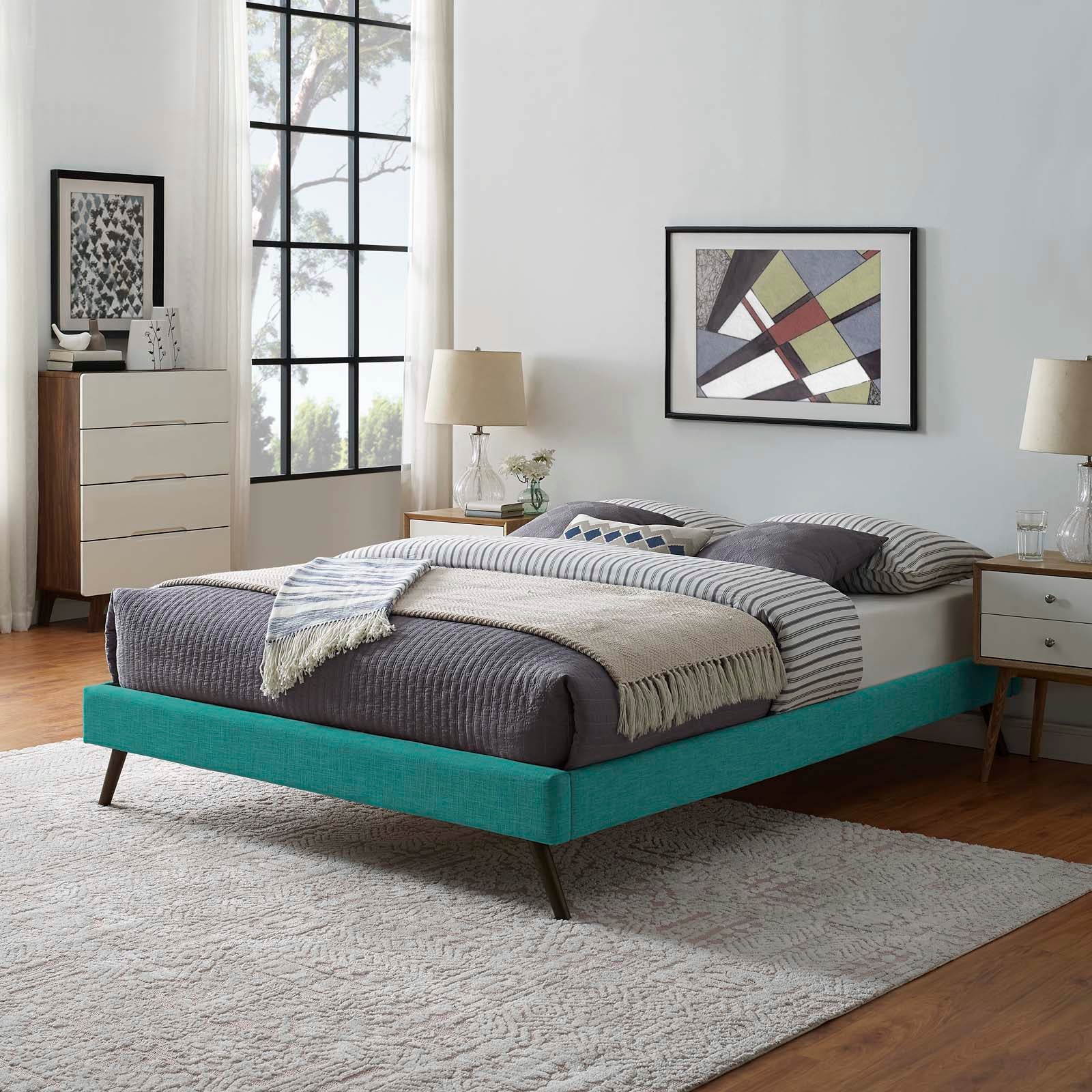 Loryn Teal Full Fabric Bed Frame with Round Splayed Legs