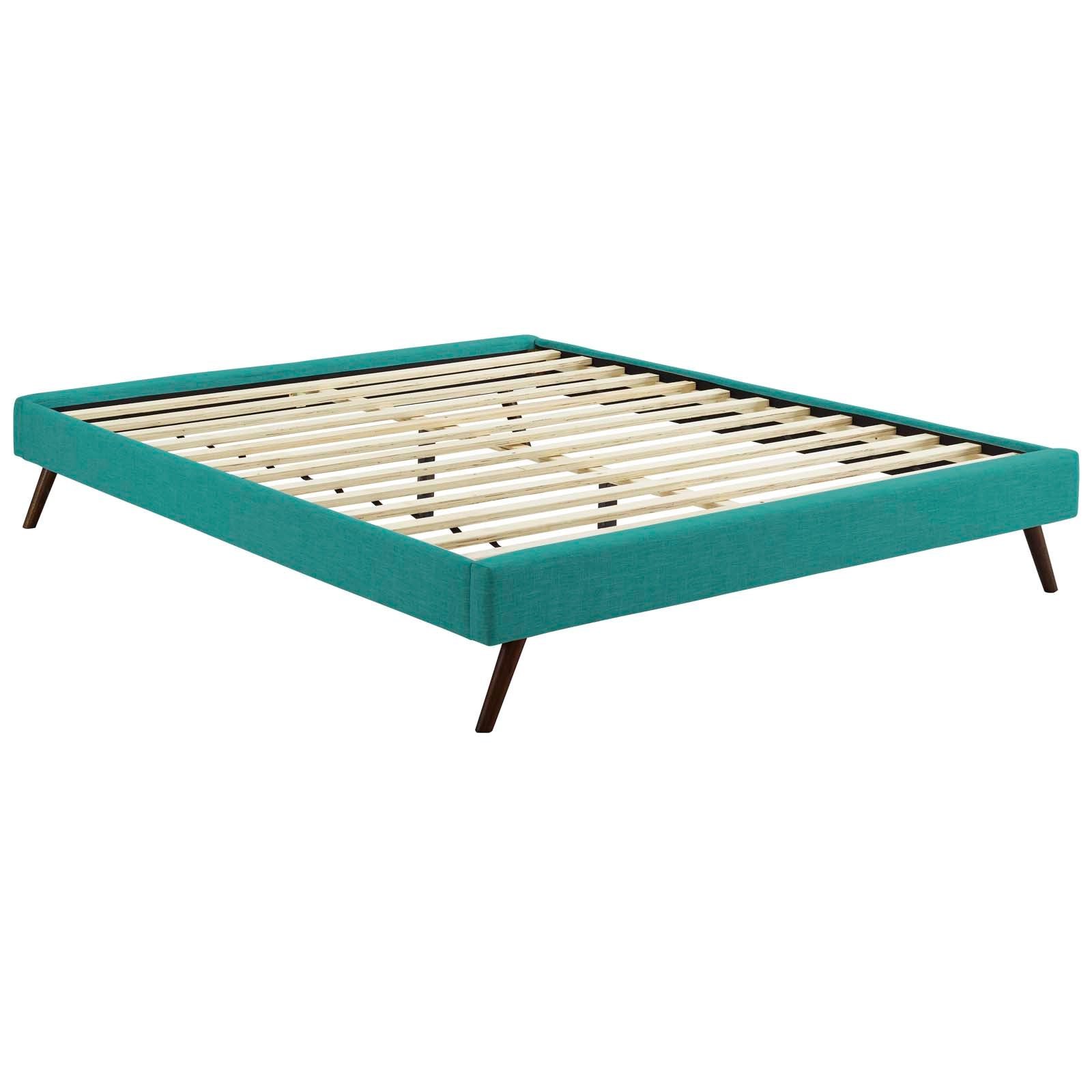 Loryn Teal King Fabric Bed Frame with Round Splayed Legs